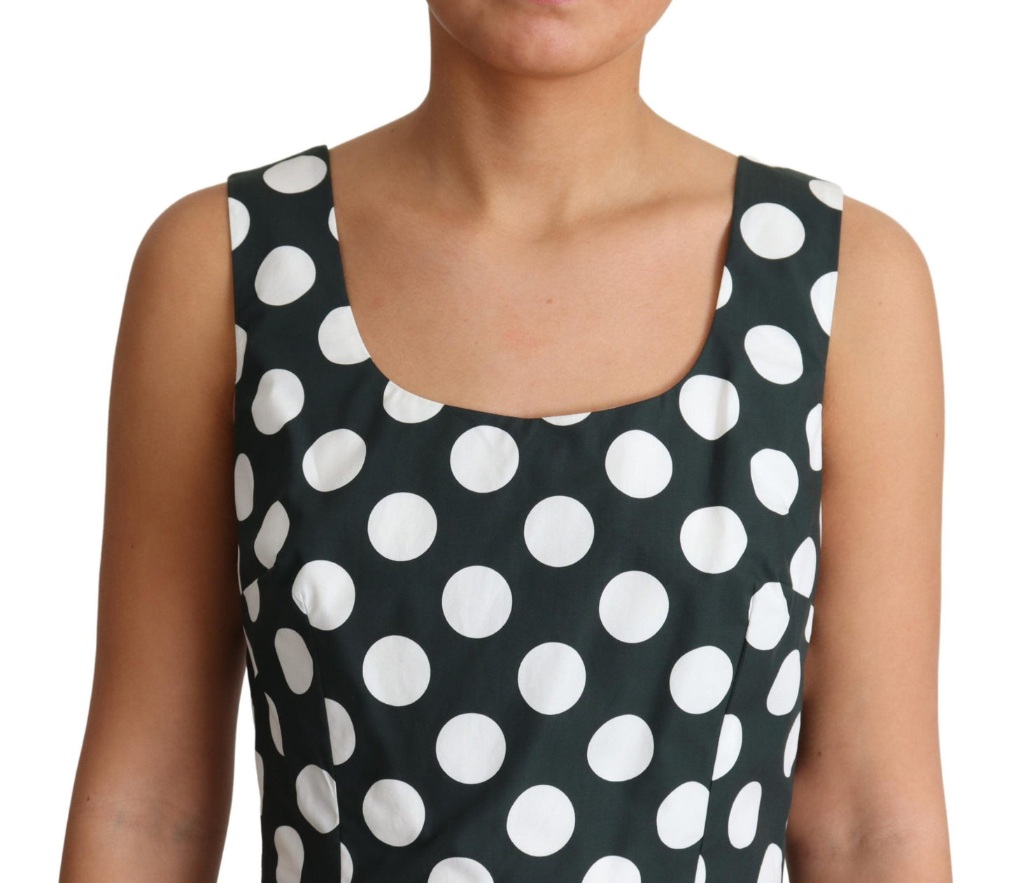 Robe trapèze en coton à pois verts Dolce & Gabbana