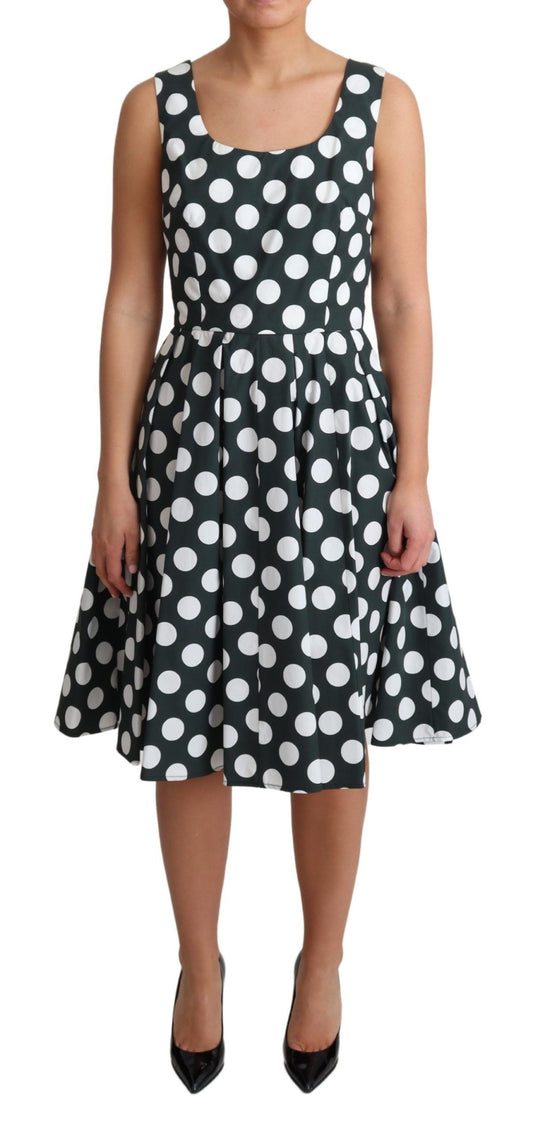 Robe trapèze en coton à pois verts Dolce & Gabbana