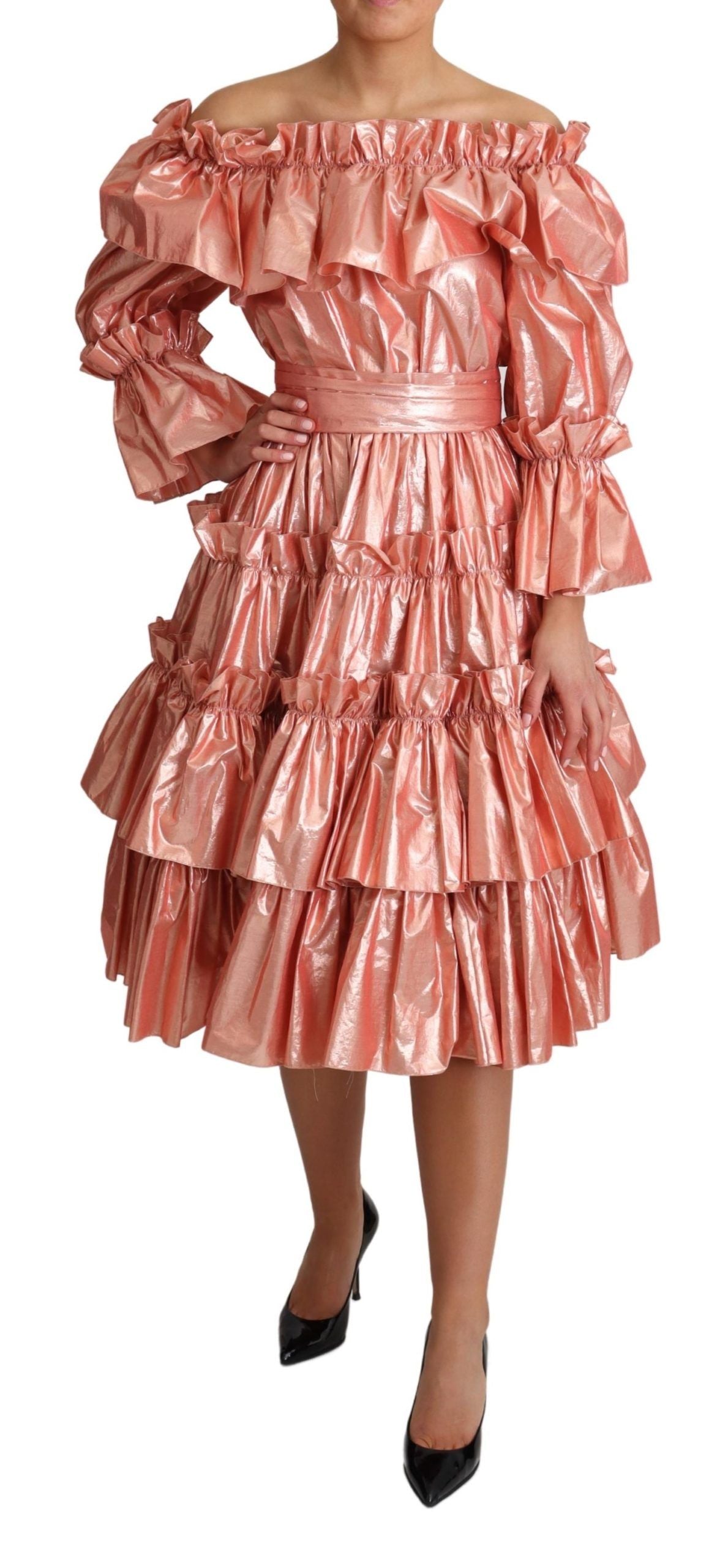 Robe à volants rose Dolce & Gabbana en soie et coton