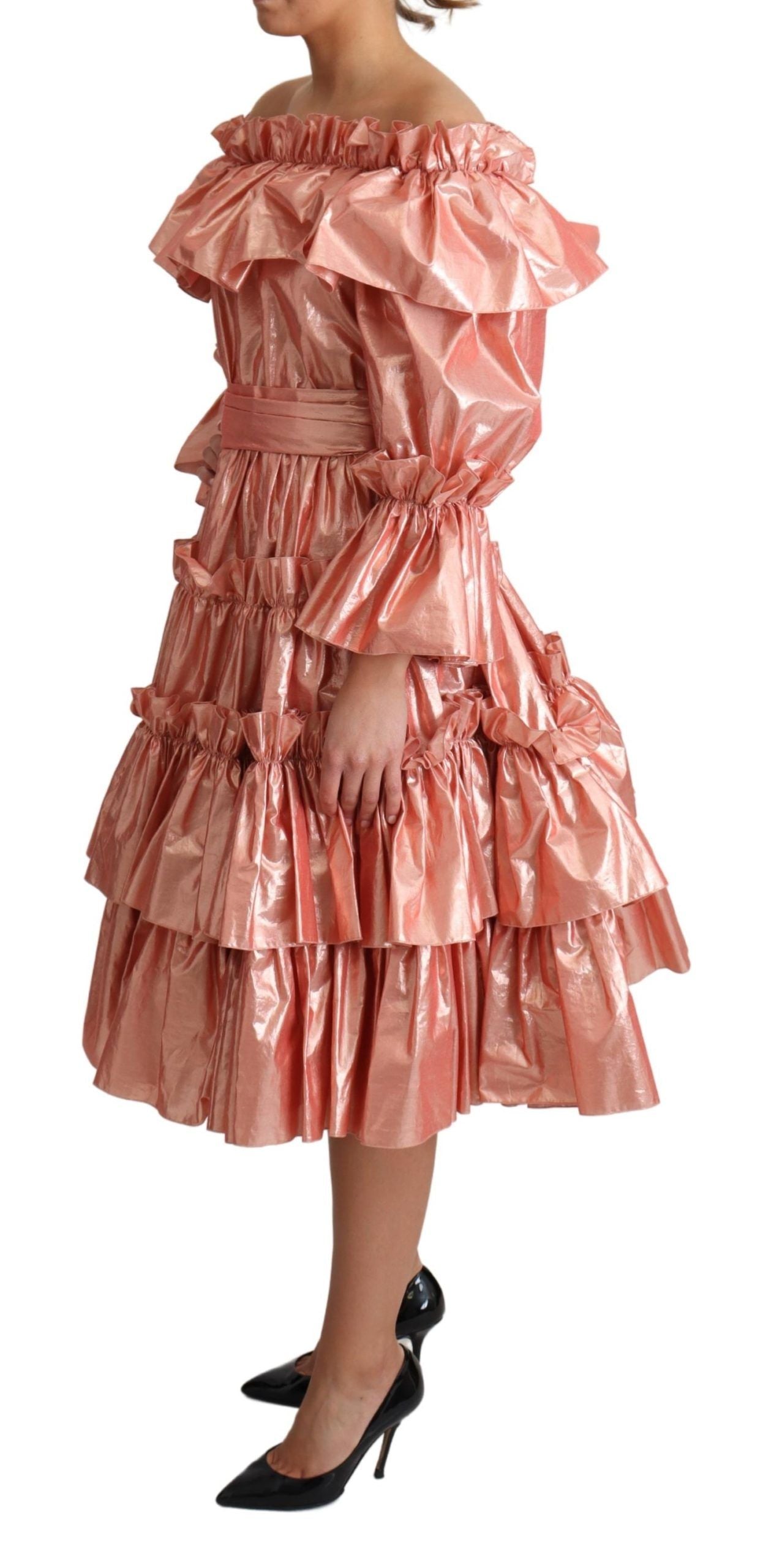 Robe à volants rose Dolce & Gabbana en soie et coton