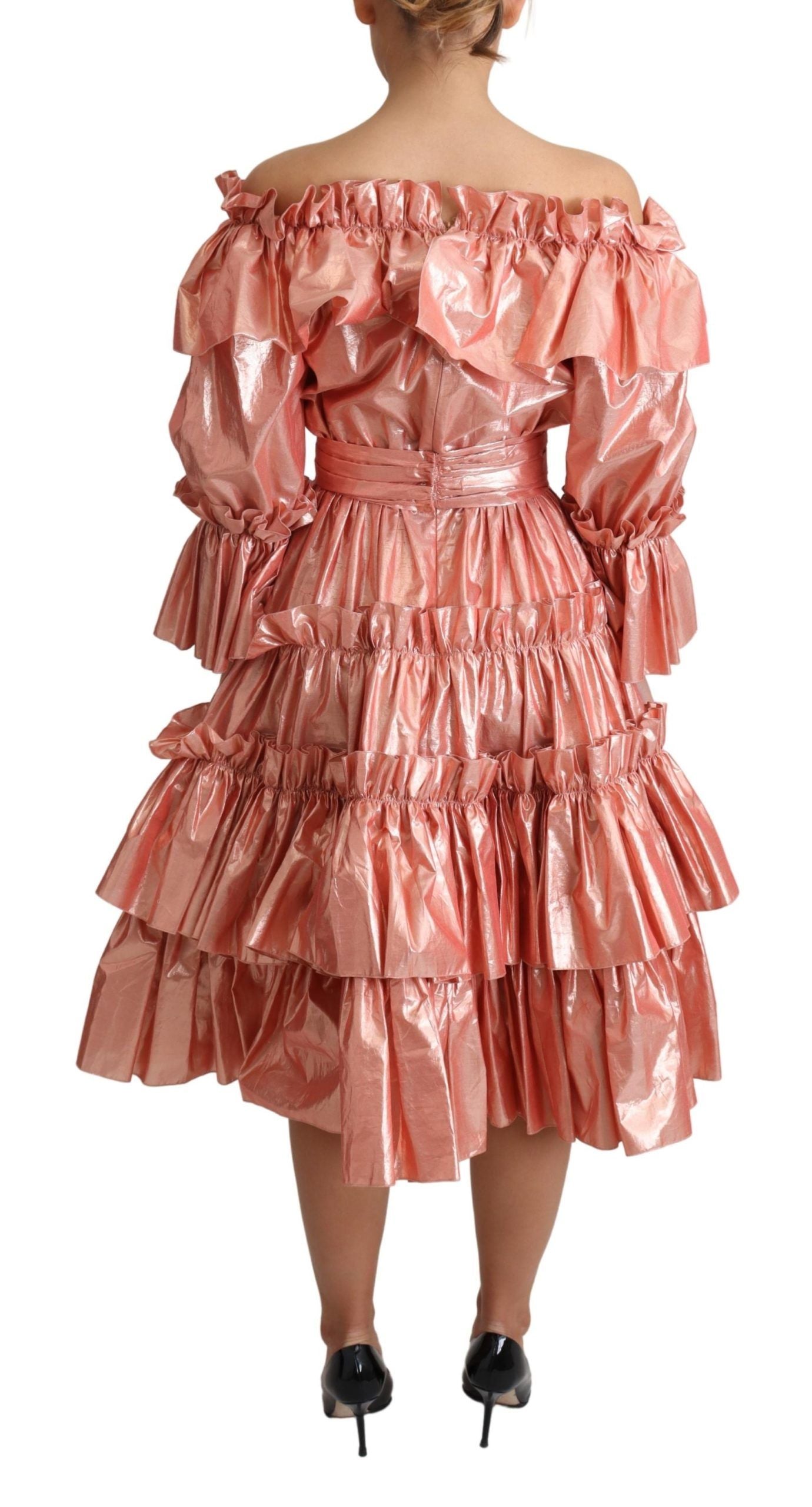 Robe à volants rose Dolce & Gabbana en soie et coton