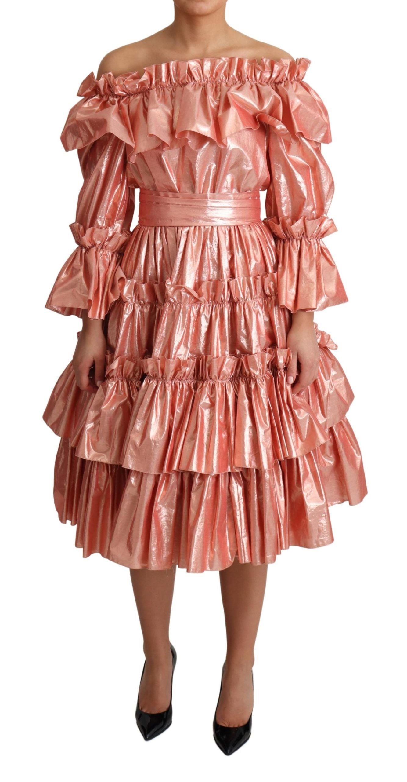 Robe à volants rose Dolce & Gabbana en soie et coton