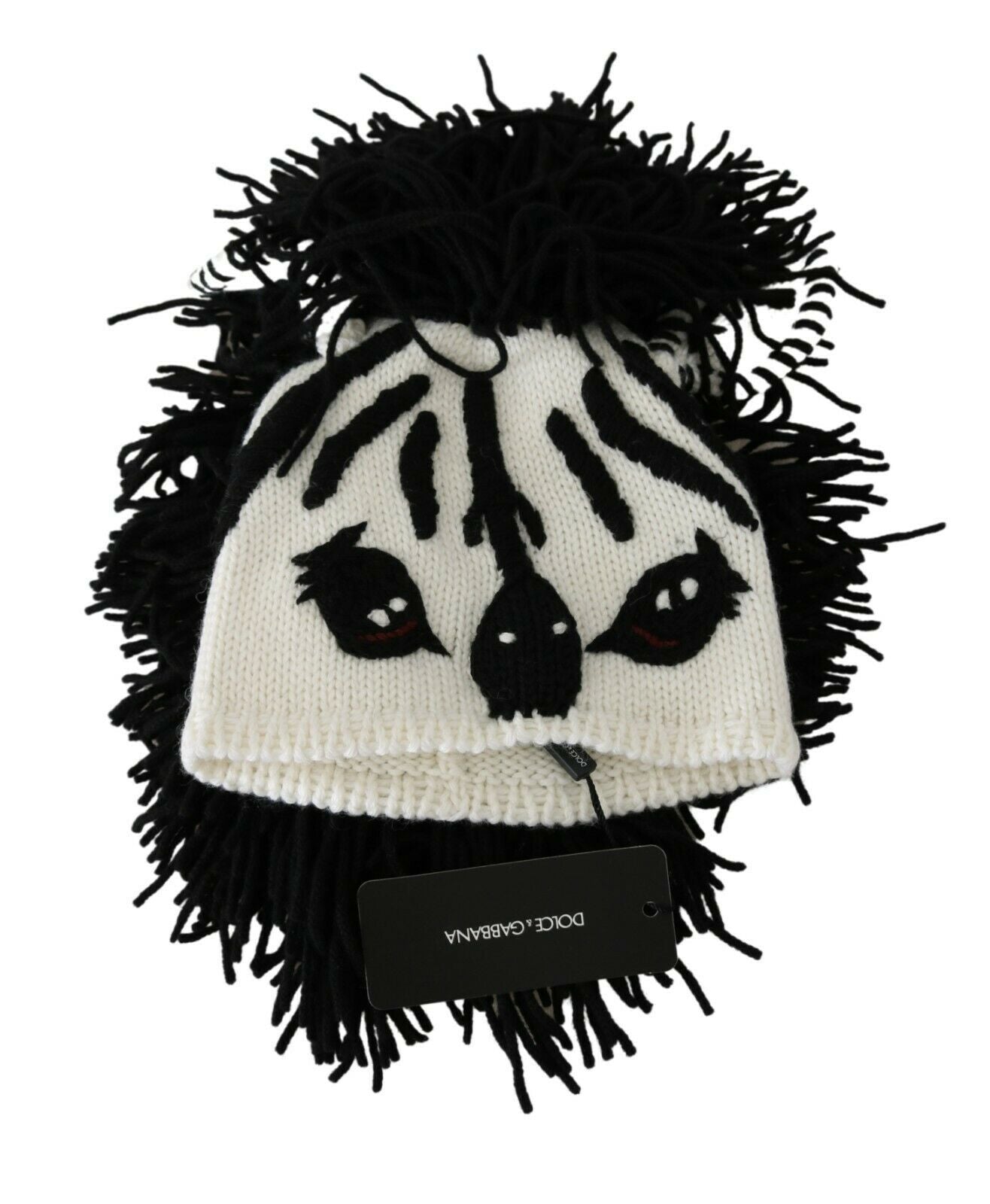 Bonnet Dolce & Gabbana en cachemire tricoté noir et blanc à motif animalier