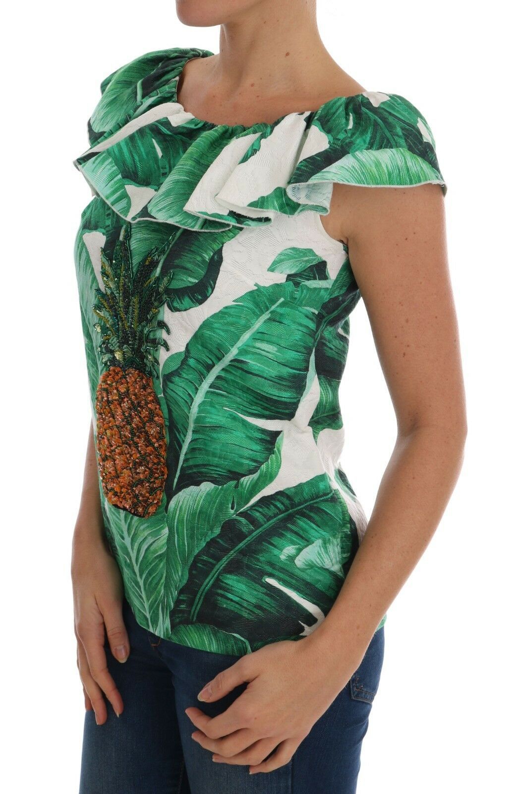 T-shirt chemisier à paillettes ananas banane Dolce & Gabbana