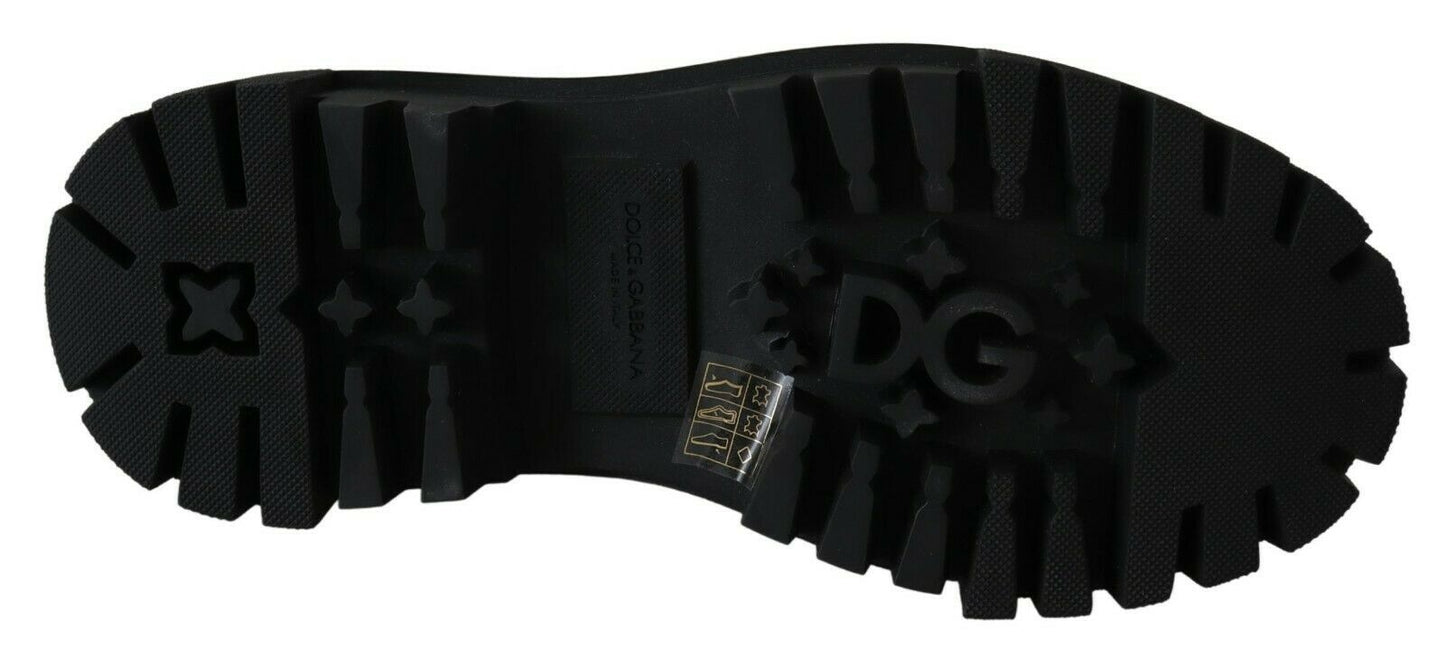 Bottines de combat en cuir noir et cristaux Dolce & Gabbana