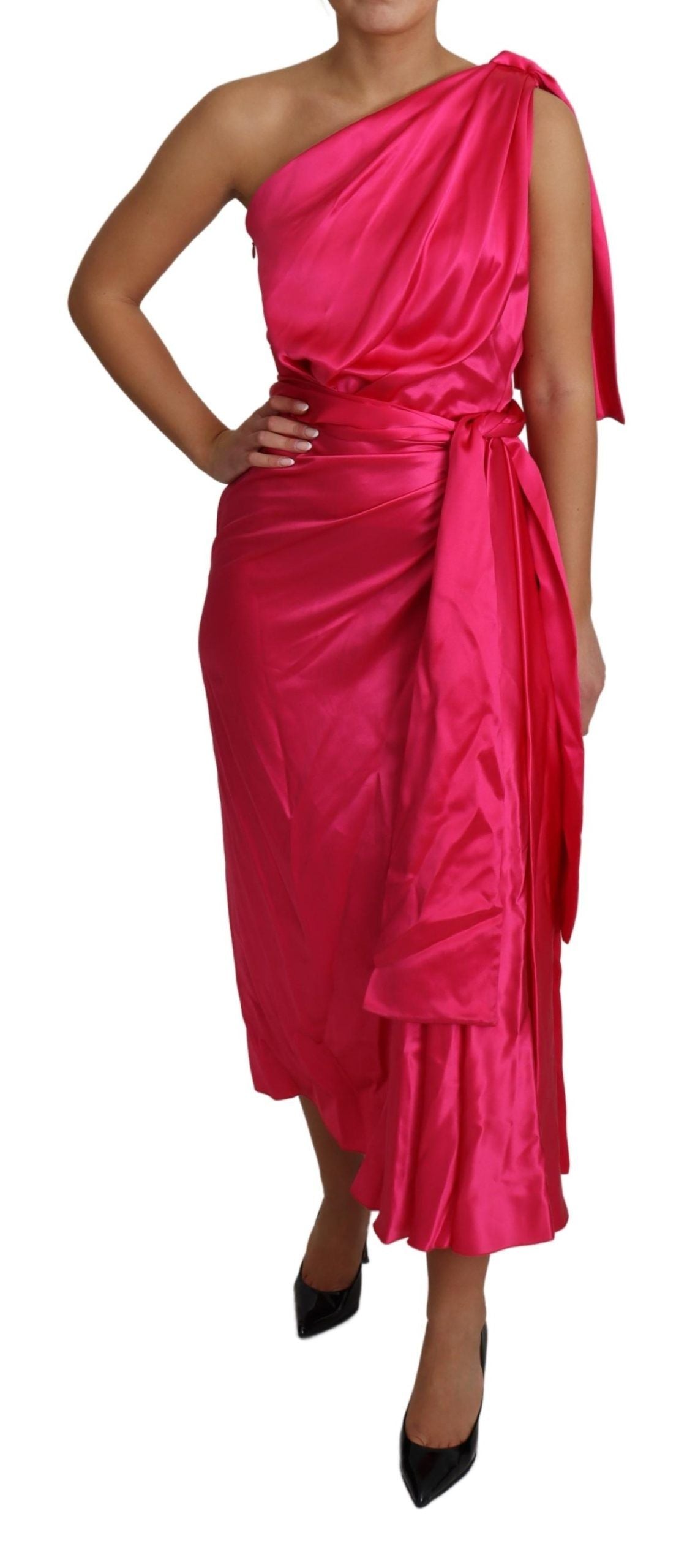 Robe mi-longue rose à coupe ajustée et épaule dénudée Dolce & Gabbana