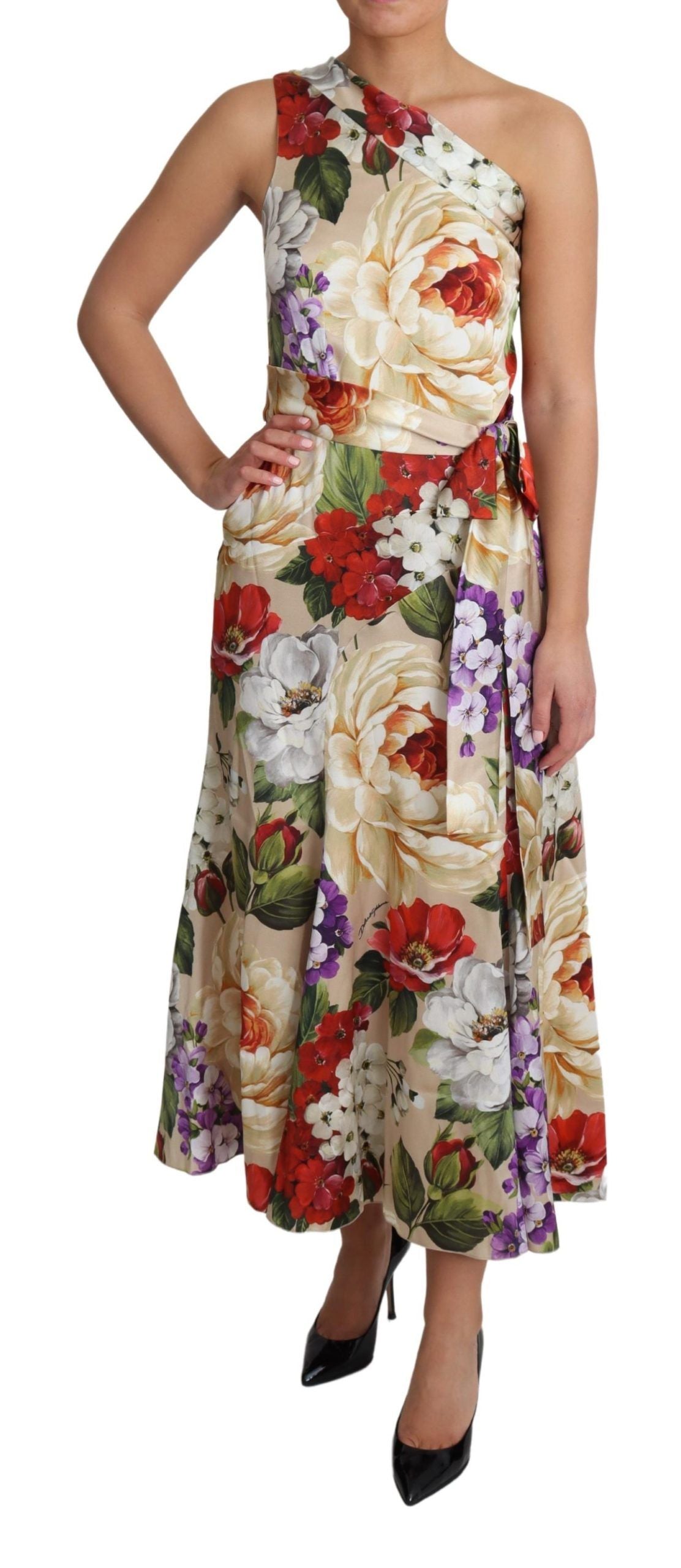 Robe asymétrique en soie stretch à imprimé floral Dolce & Gabbana