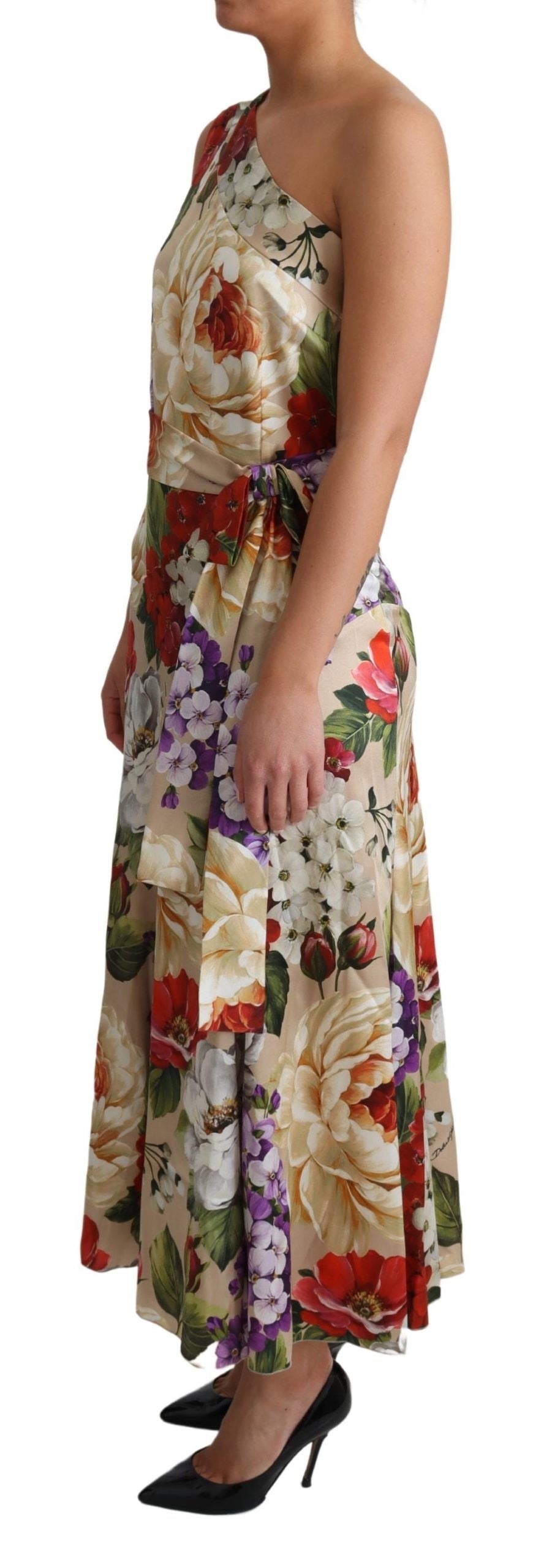 Robe asymétrique en soie stretch à imprimé floral Dolce & Gabbana