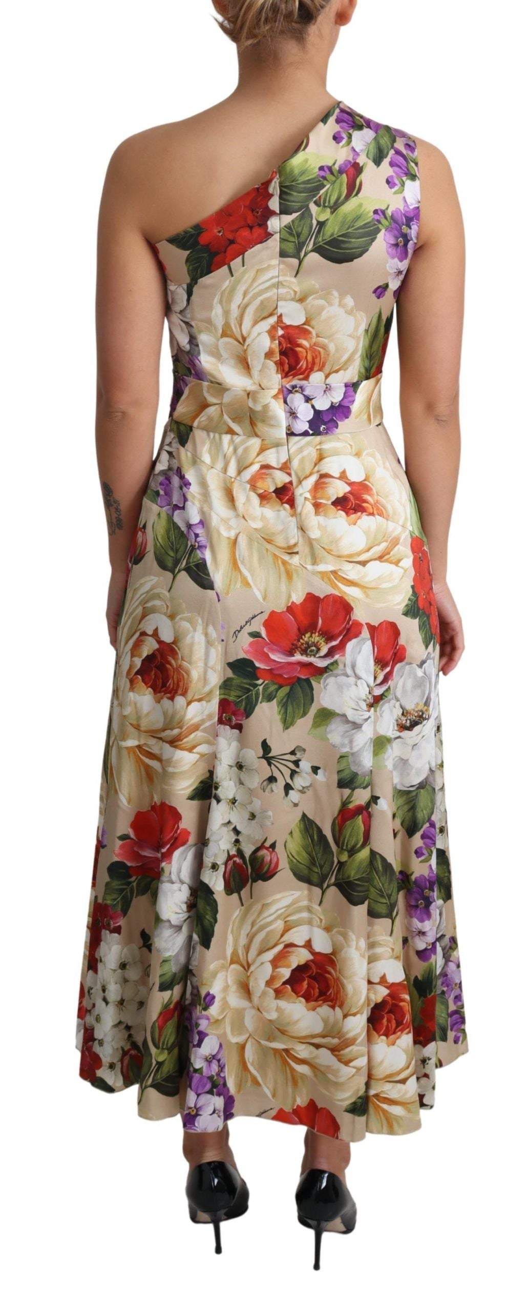 Robe asymétrique en soie stretch à imprimé floral Dolce & Gabbana