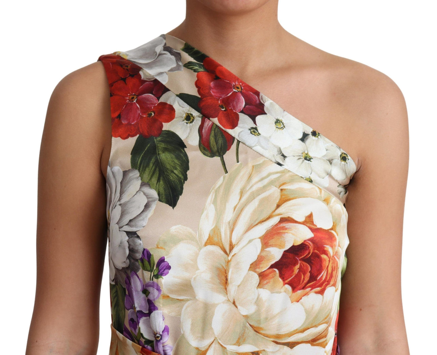 Robe asymétrique en soie stretch à imprimé floral Dolce & Gabbana