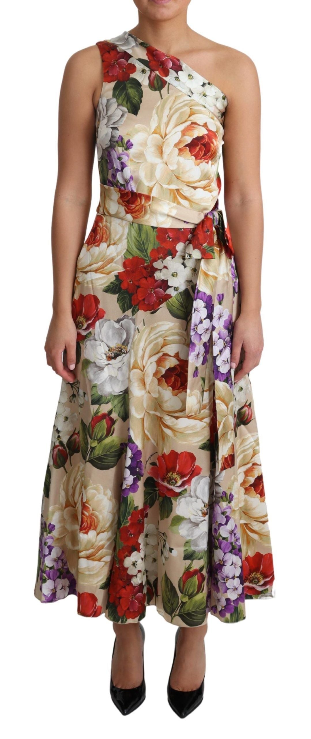 Robe asymétrique en soie stretch à imprimé floral Dolce & Gabbana