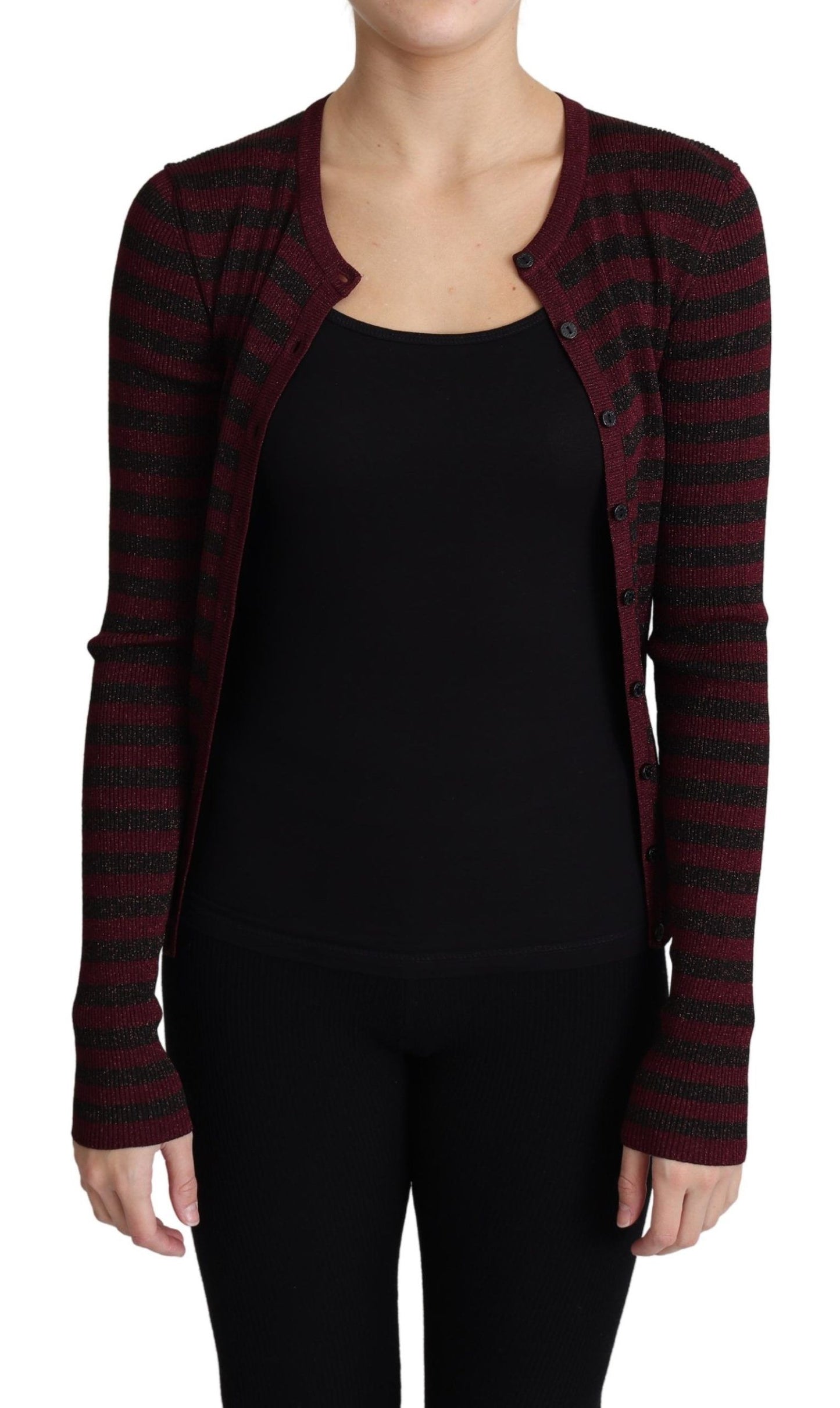 Pull cardigan en viscose à rayures noires et rouges Dolce & Gabbana