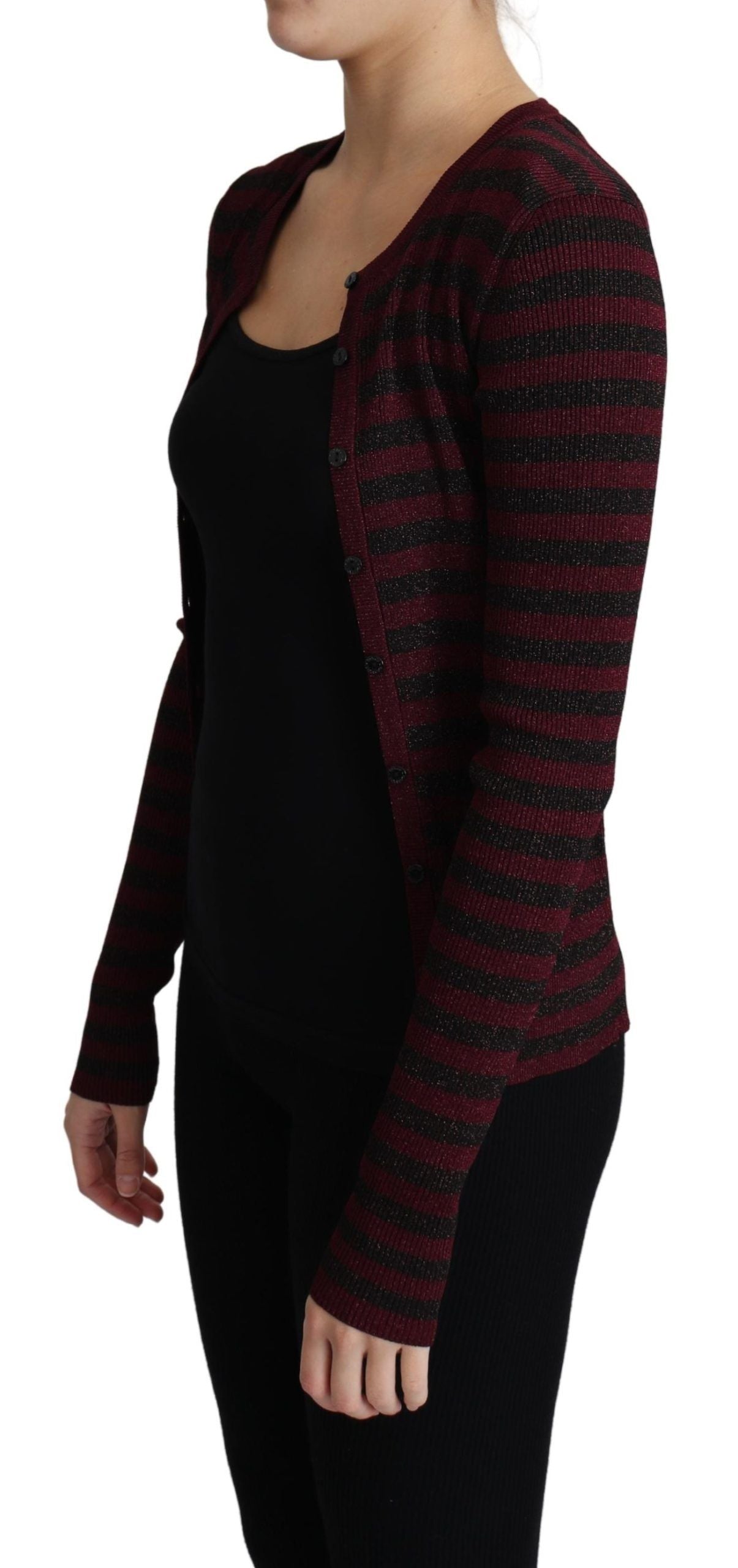 Pull cardigan en viscose à rayures noires et rouges Dolce & Gabbana