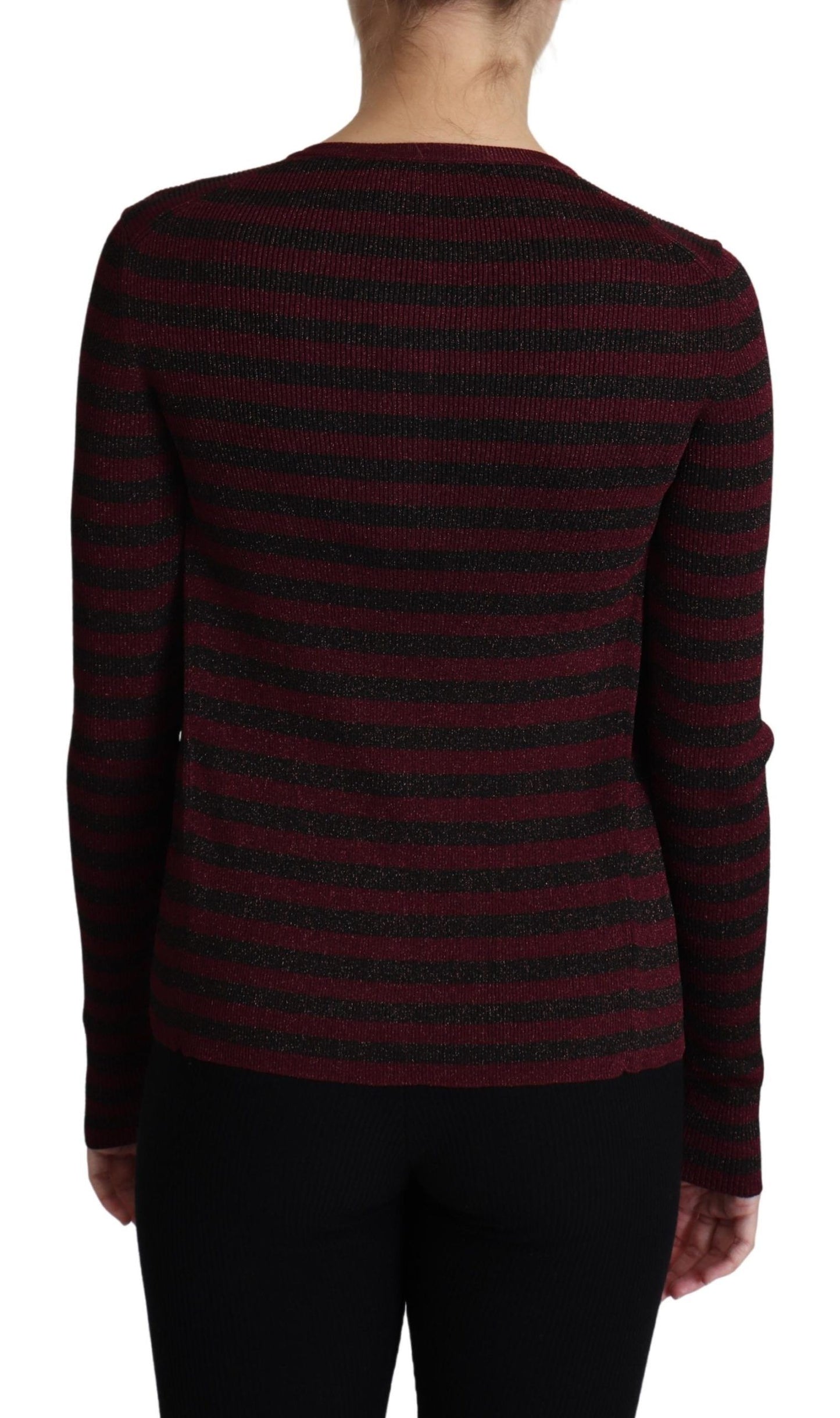 Pull cardigan en viscose à rayures noires et rouges Dolce & Gabbana