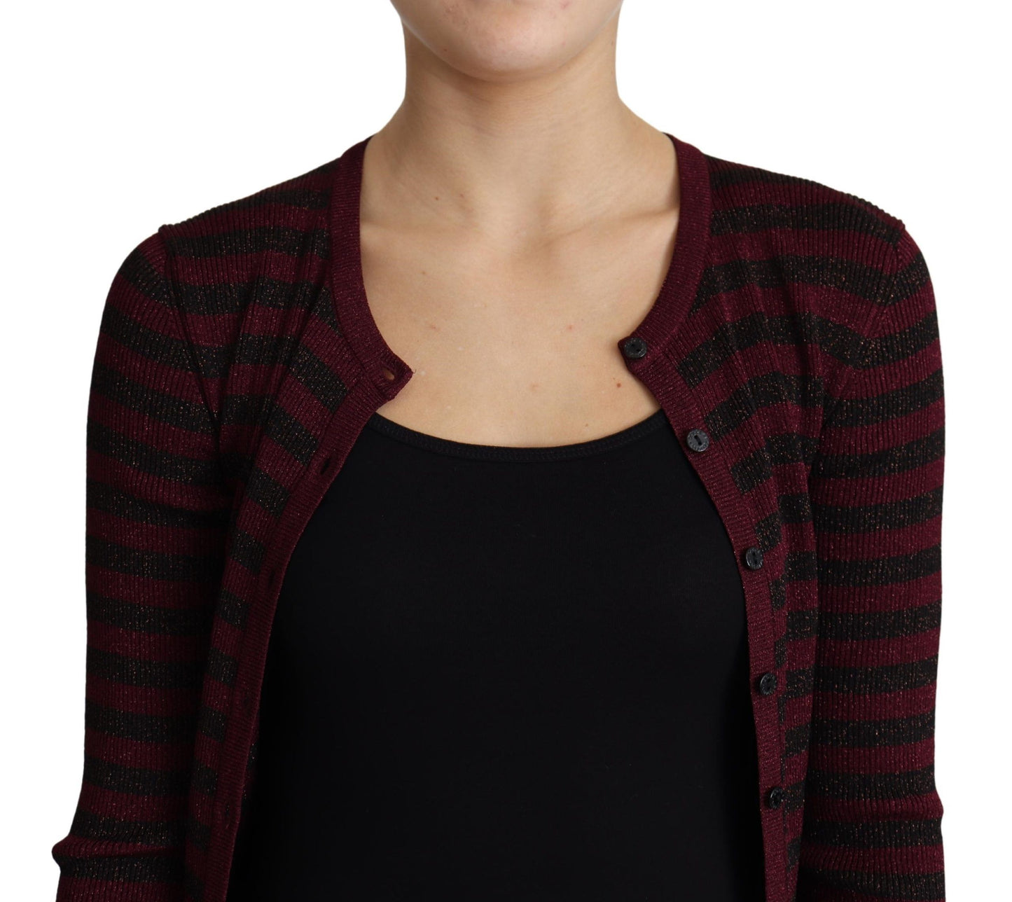 Pull cardigan en viscose à rayures noires et rouges Dolce & Gabbana