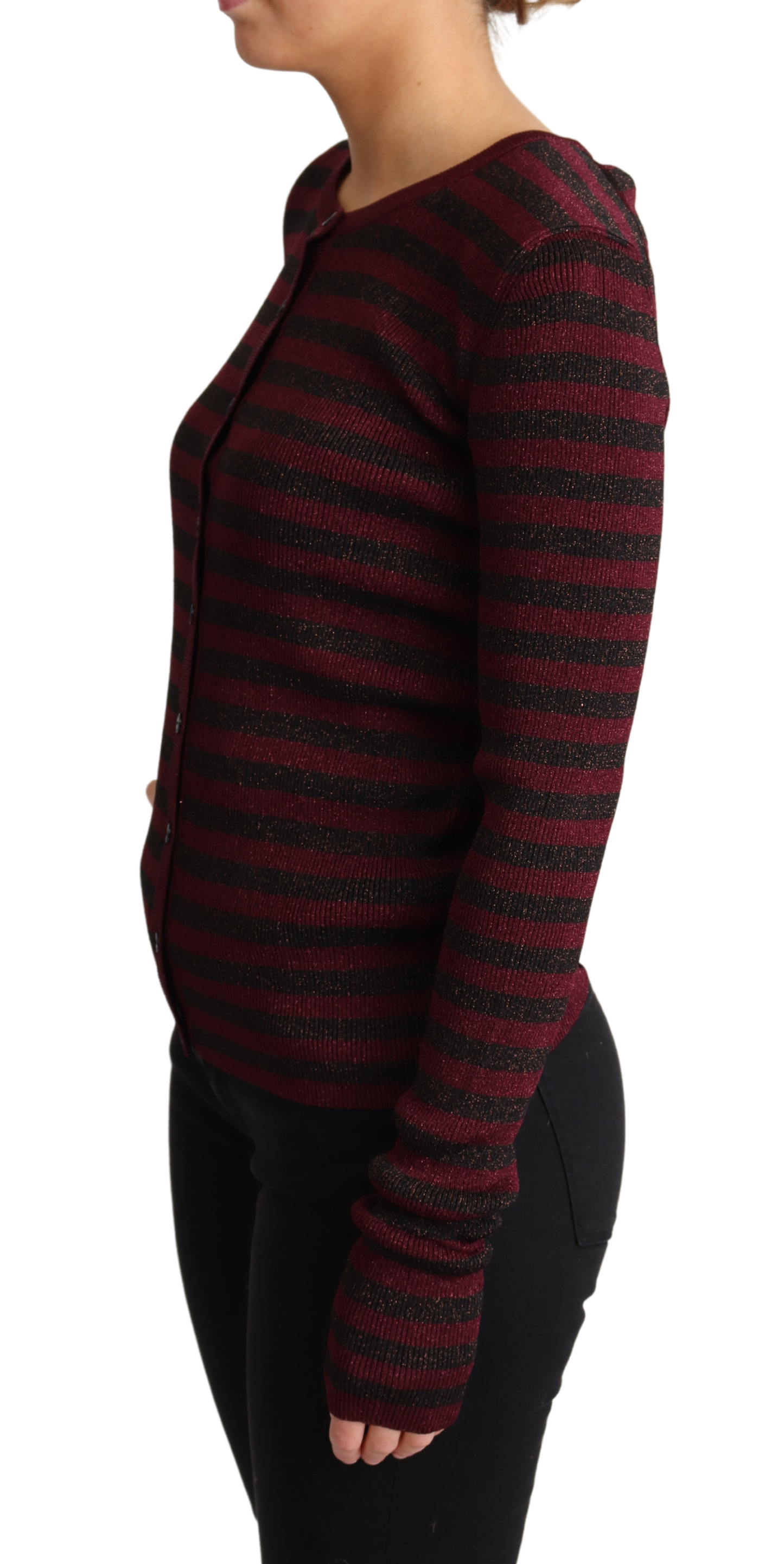 Pull cardigan en viscose à rayures noires et rouges Dolce & Gabbana
