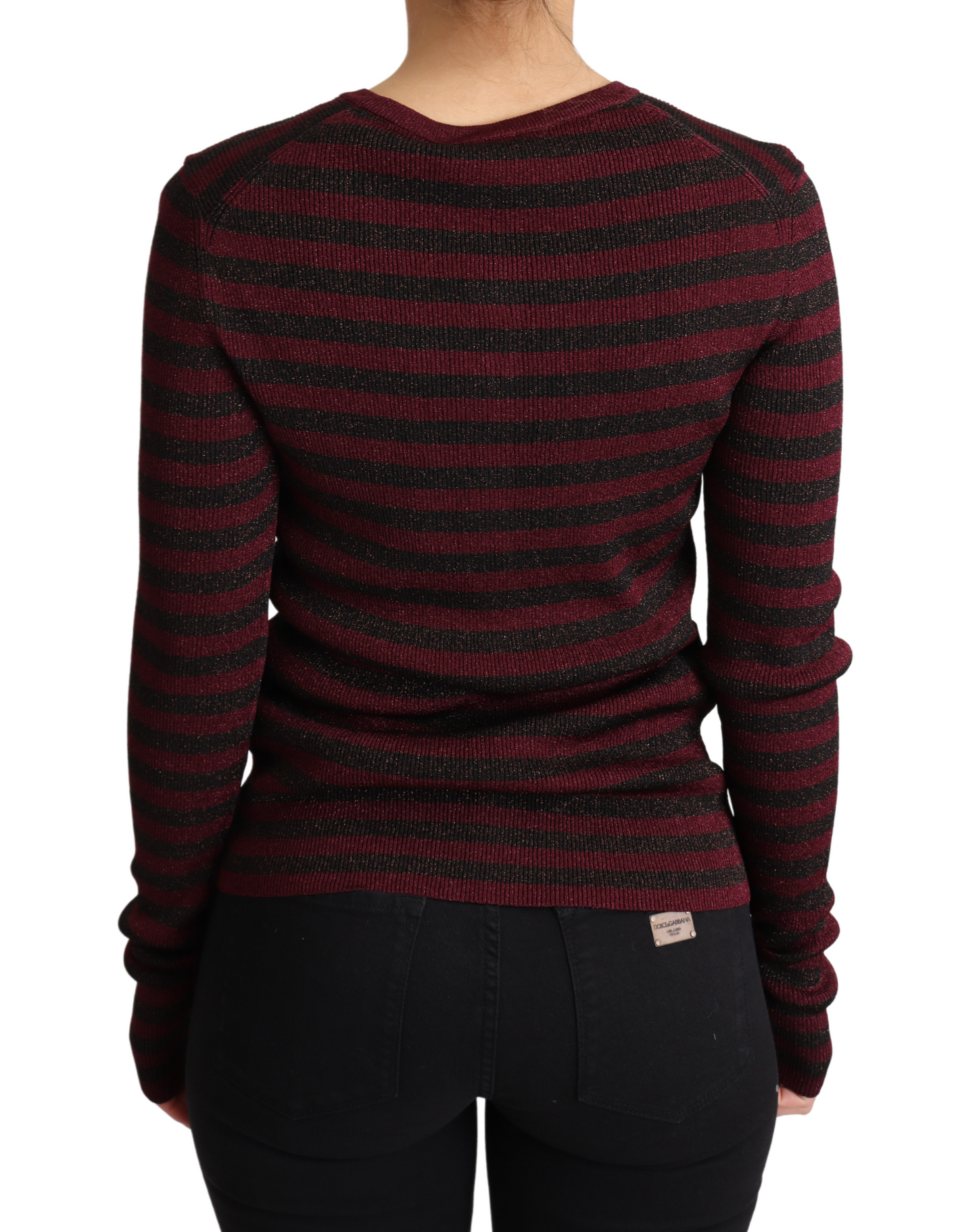 Pull cardigan en viscose à rayures noires et rouges Dolce & Gabbana