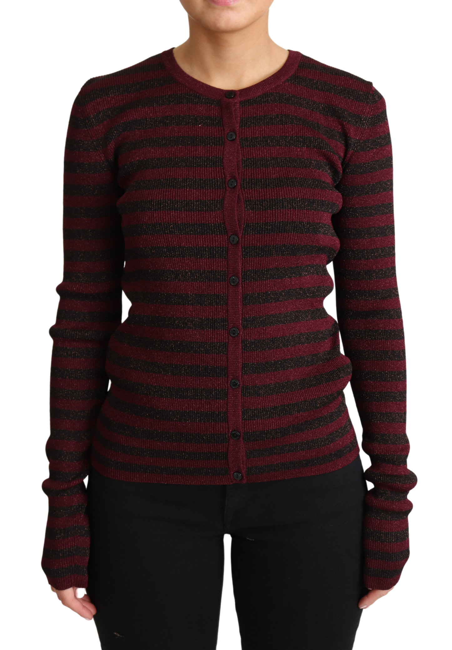 Pull cardigan en viscose à rayures noires et rouges Dolce & Gabbana