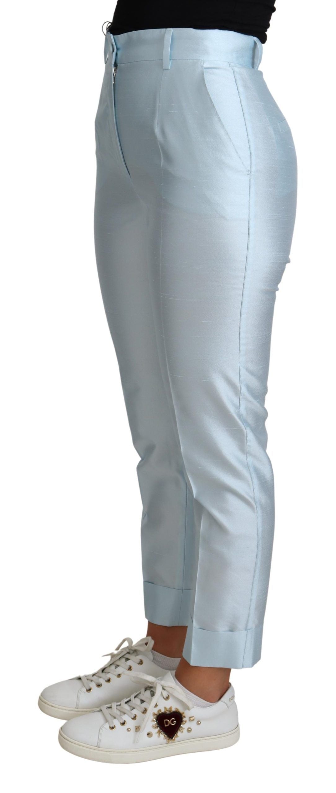 Pantalon fuselé court en soie bleu clair Dolce & Gabbana
