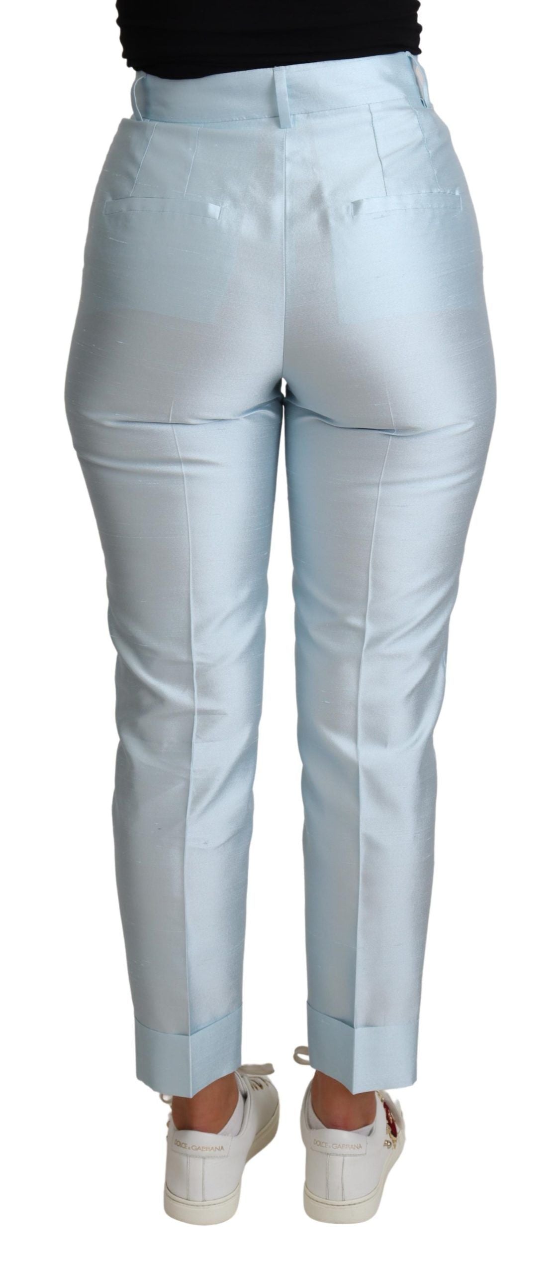 Pantalon fuselé court en soie bleu clair Dolce & Gabbana