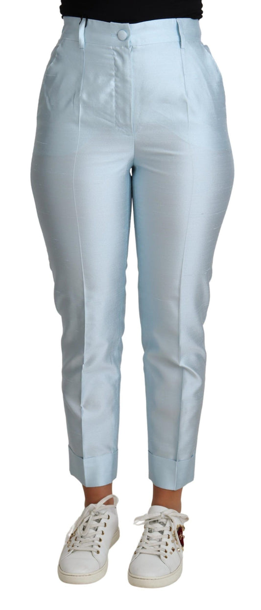Pantalon fuselé court en soie bleu clair Dolce & Gabbana