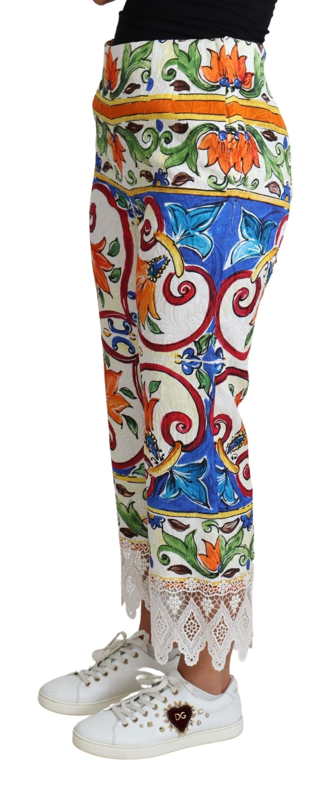 Pantalon en coton à imprimé majolique multicolore Dolce & Gabbana
