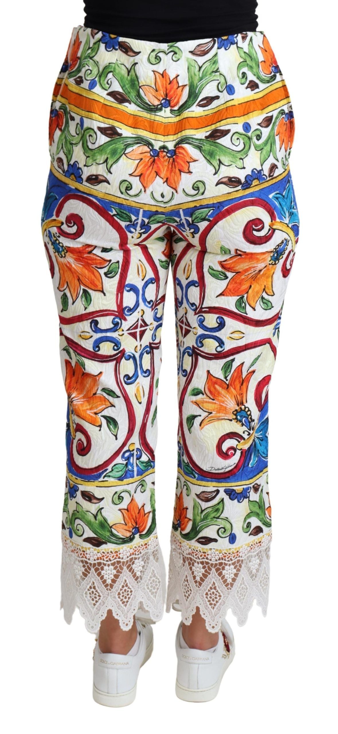 Pantalon en coton à imprimé majolique multicolore Dolce & Gabbana