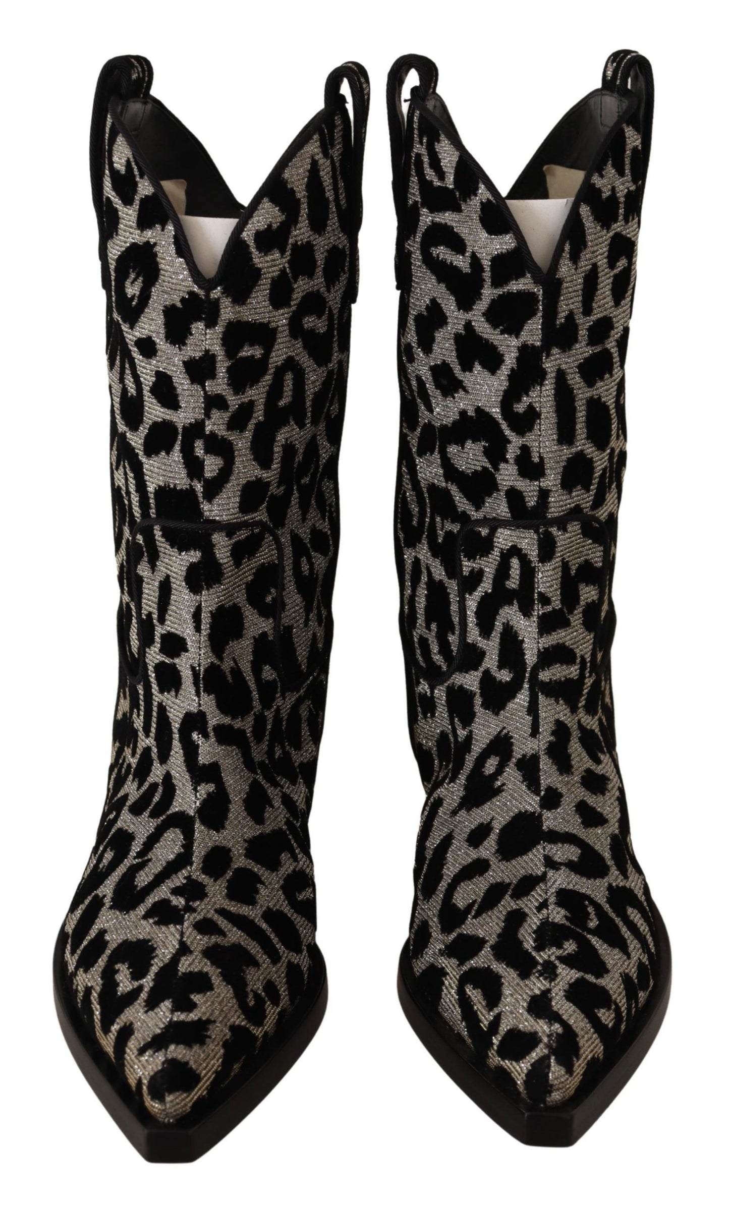 Bottes de cowboy léopard grises et noires Dolce & Gabbana