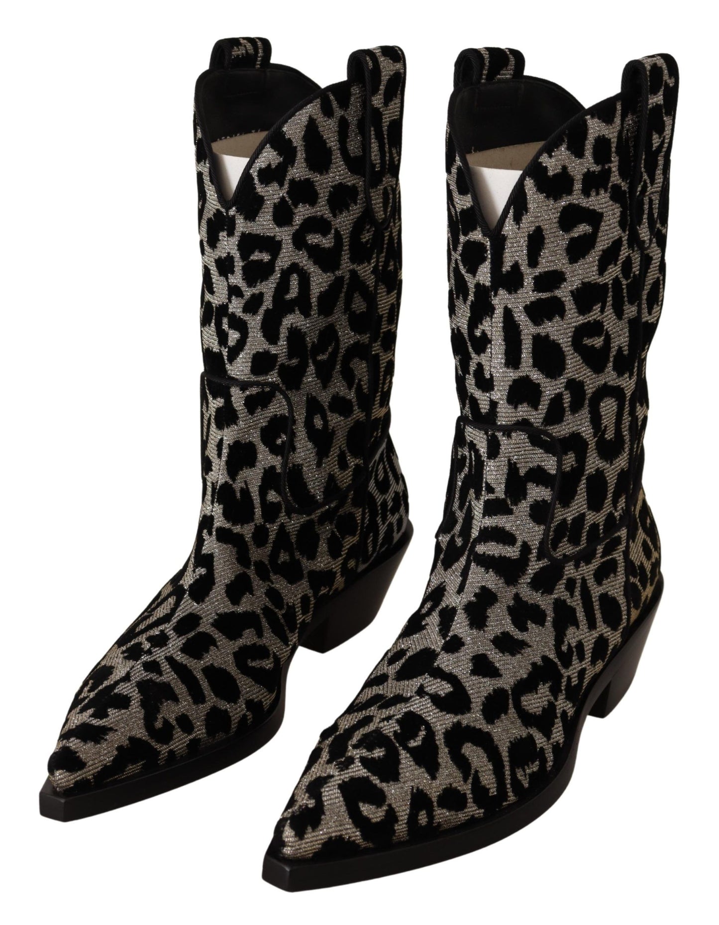 Bottes de cowboy léopard grises et noires Dolce & Gabbana