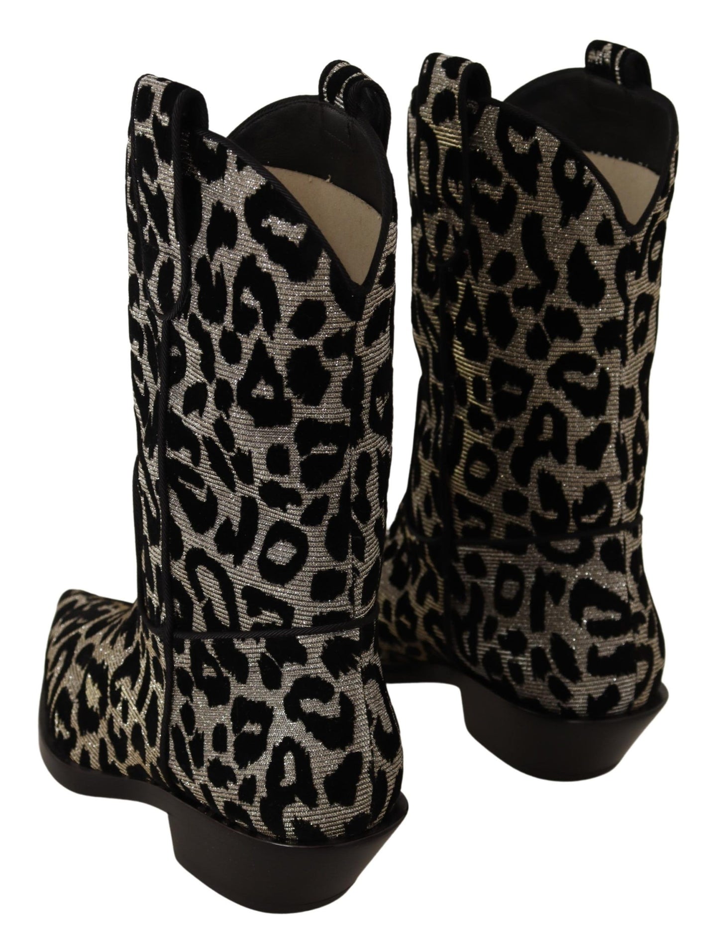 Bottes de cowboy léopard grises et noires Dolce & Gabbana