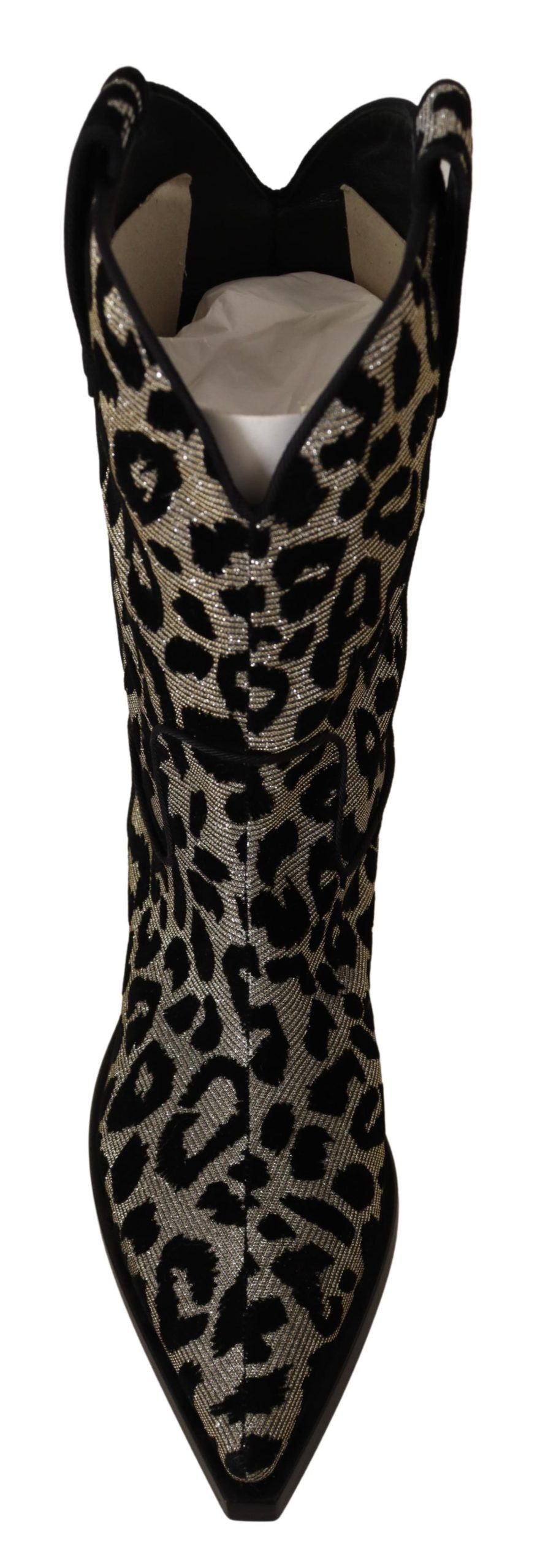 Bottes de cowboy léopard grises et noires Dolce & Gabbana