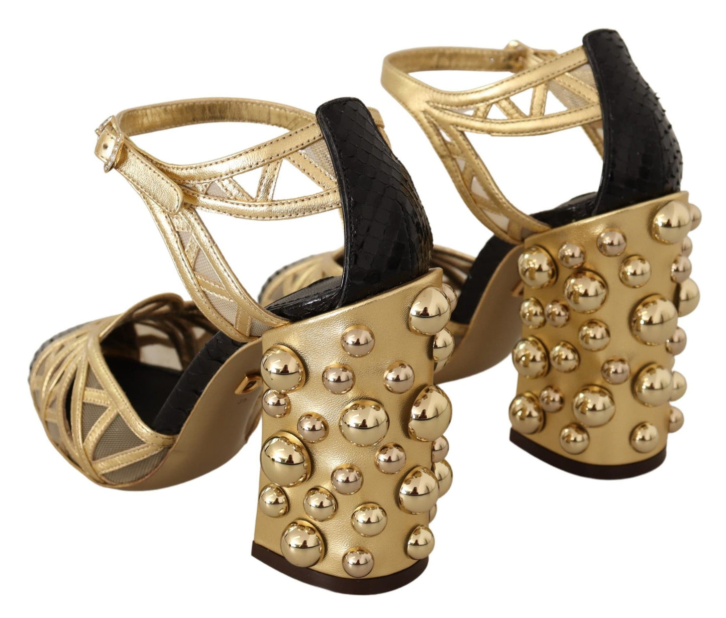 Chaussures à brides cheville cloutées en cuir noir et doré Dolce & Gabbana