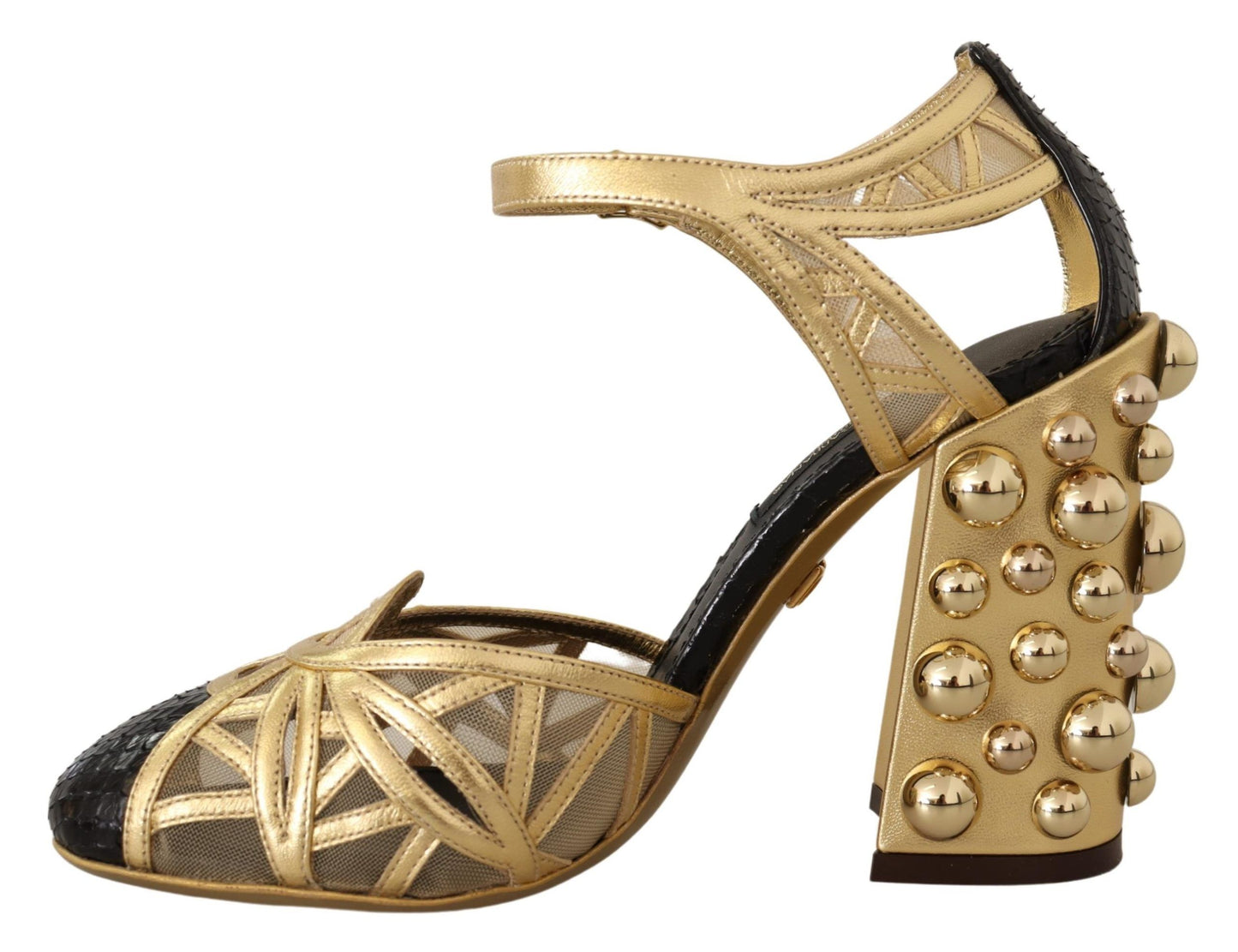 Chaussures à brides cheville cloutées en cuir noir et doré Dolce & Gabbana