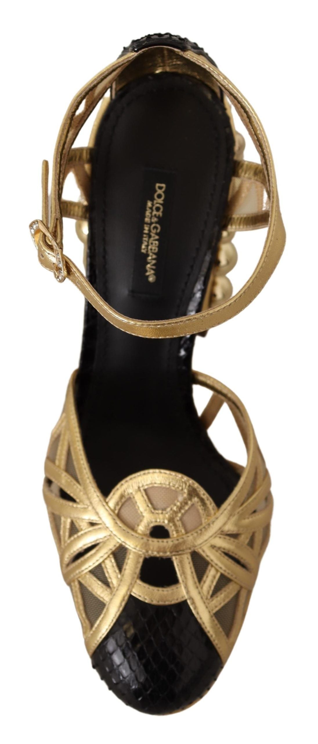 Chaussures à brides cheville cloutées en cuir noir et doré Dolce & Gabbana