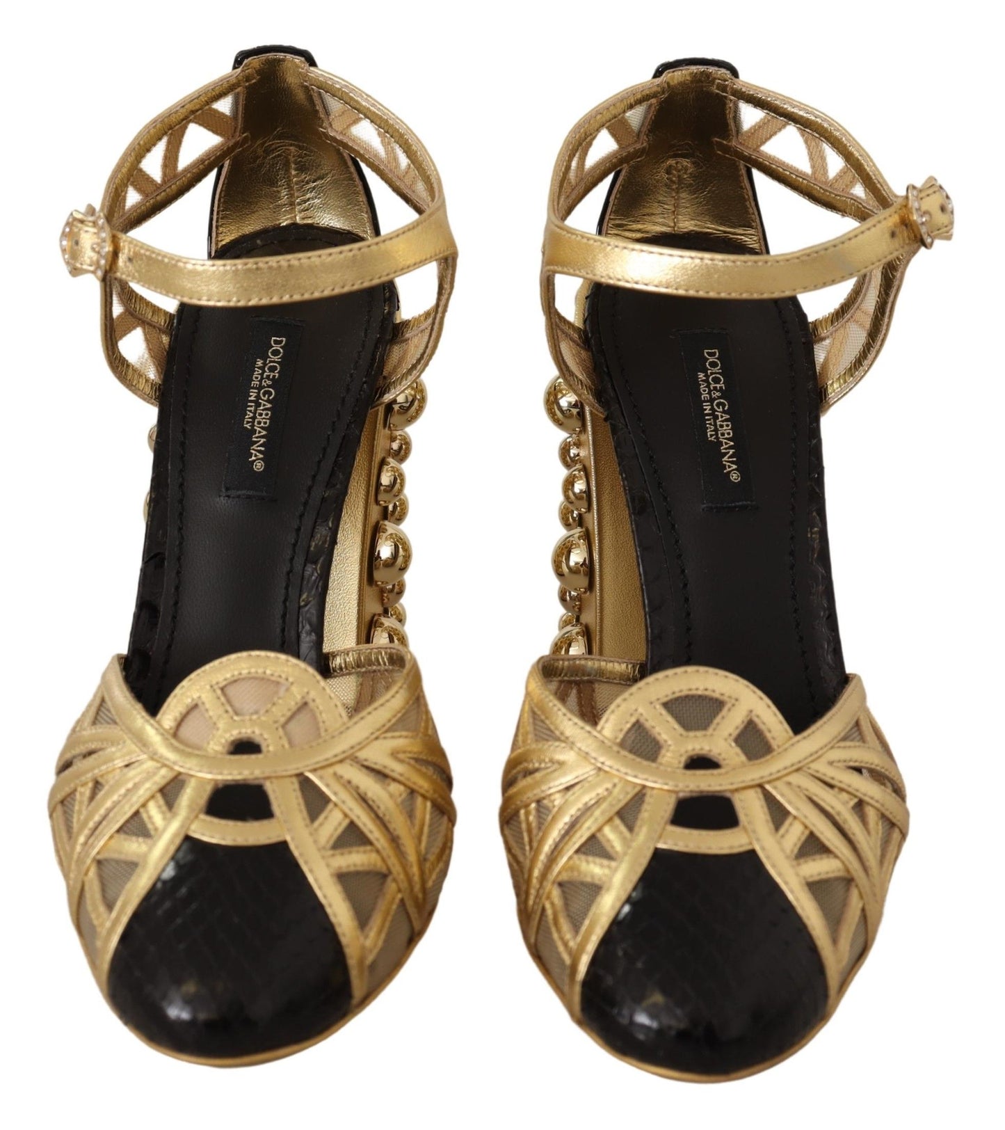 Chaussures à brides cheville cloutées en cuir noir et doré Dolce & Gabbana