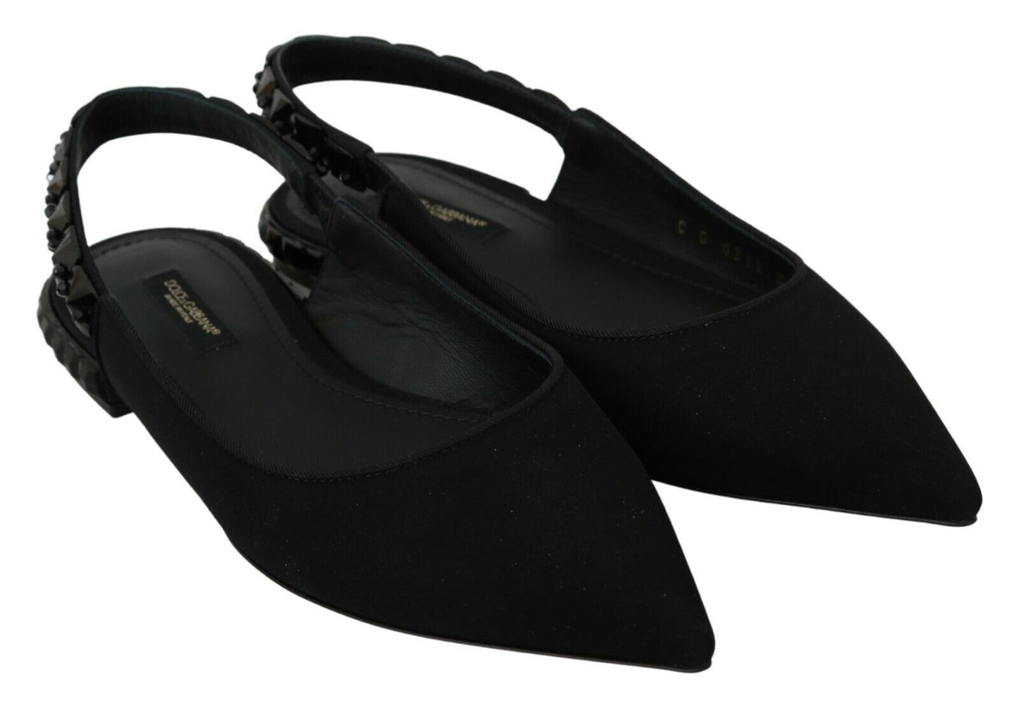 Dolce & Gabbana – Schwarze flache Slingback-Charmeuse-Schuhe