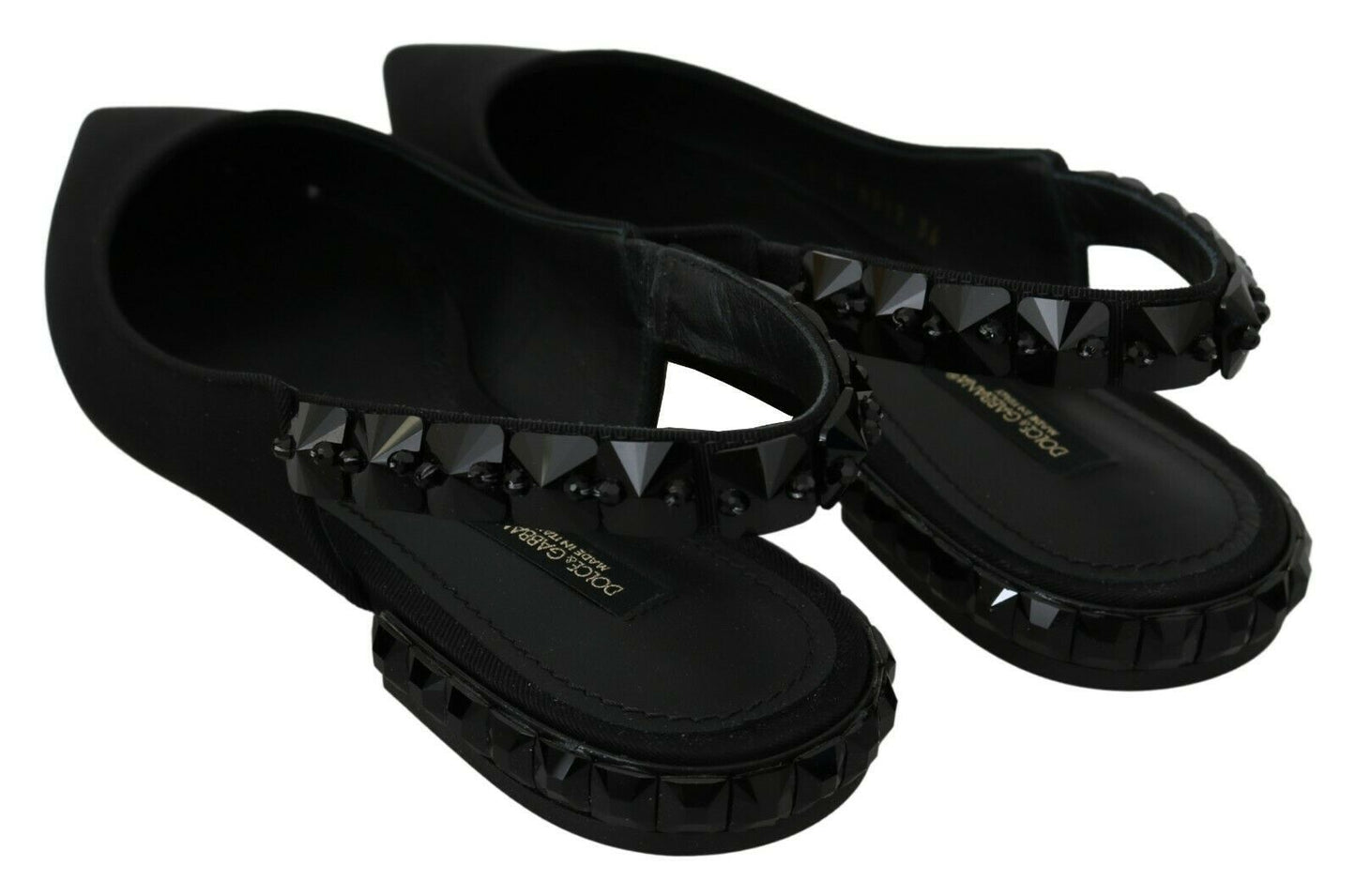 Dolce & Gabbana – Schwarze flache Slingback-Charmeuse-Schuhe