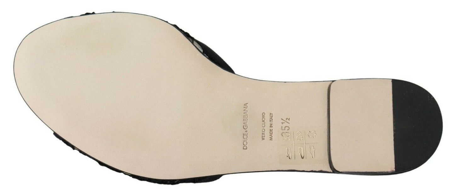 Dolce & Gabbana Claquettes noires en dentelle Taormina et cristaux
