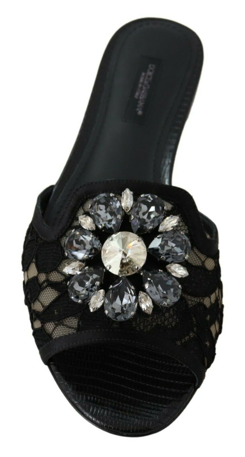 Dolce & Gabbana Claquettes noires en dentelle Taormina et cristaux