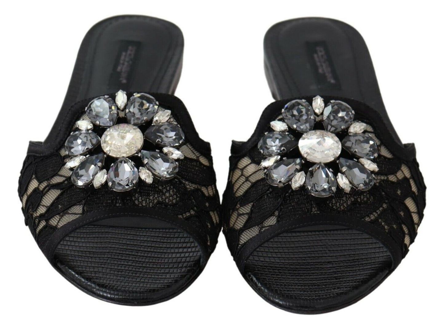 Dolce & Gabbana Claquettes noires en dentelle Taormina et cristaux