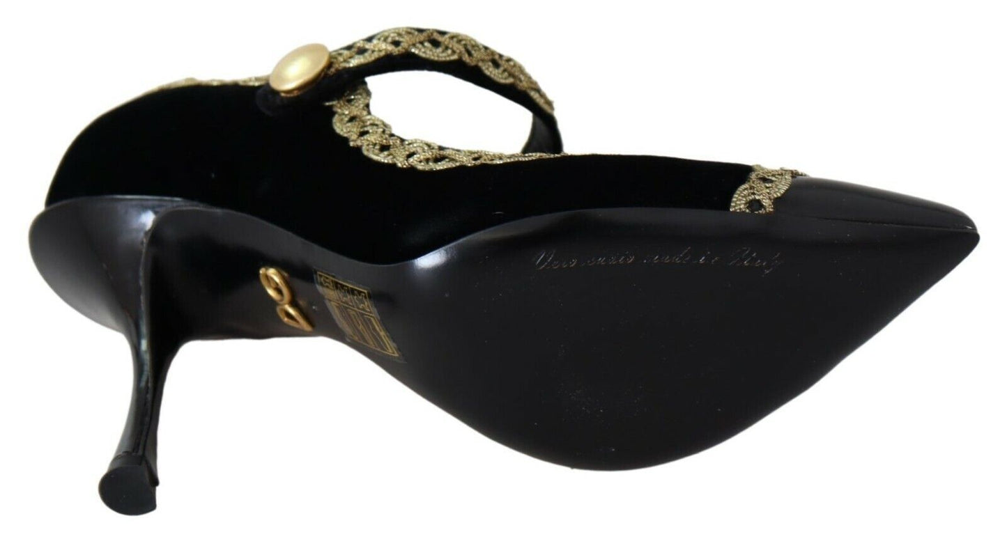Escarpins Mary Jane en velours noir orné Dolce & Gabbana