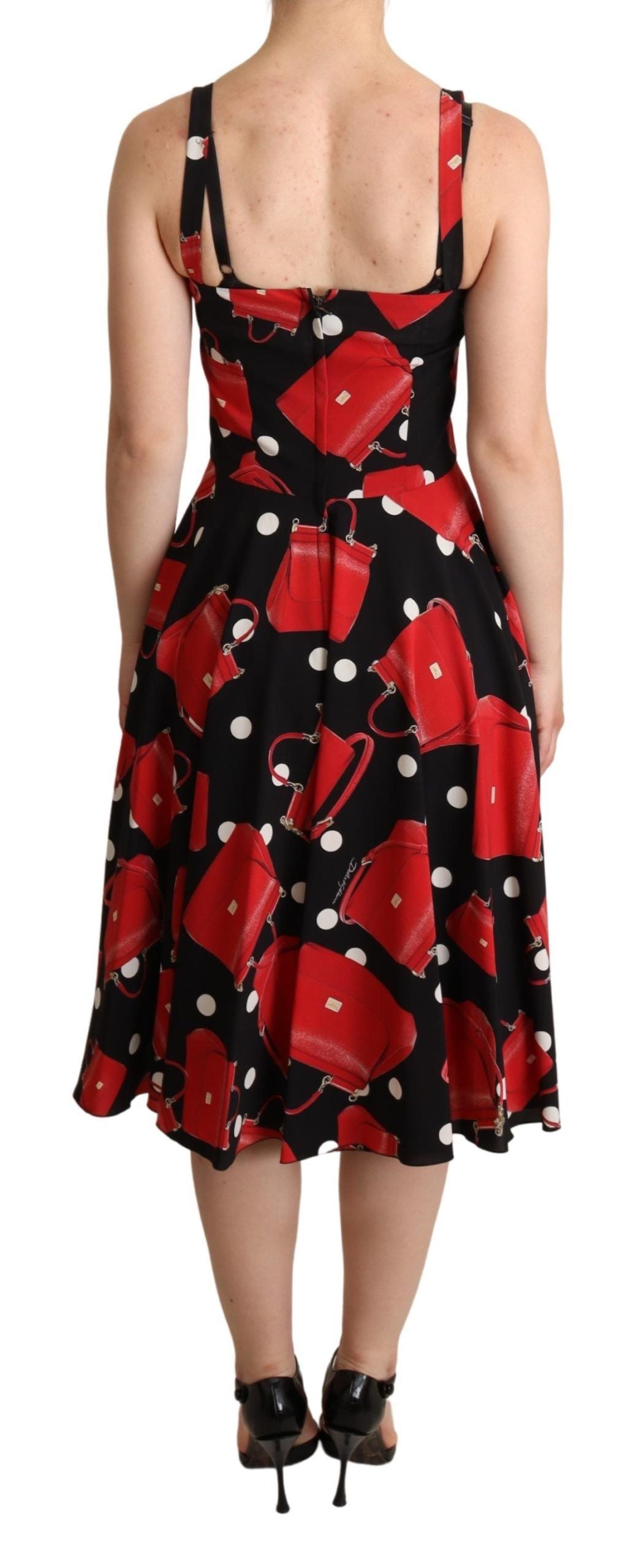Robe mi-longue trapèze à imprimé sac noir et rouge Dolce & Gabbana