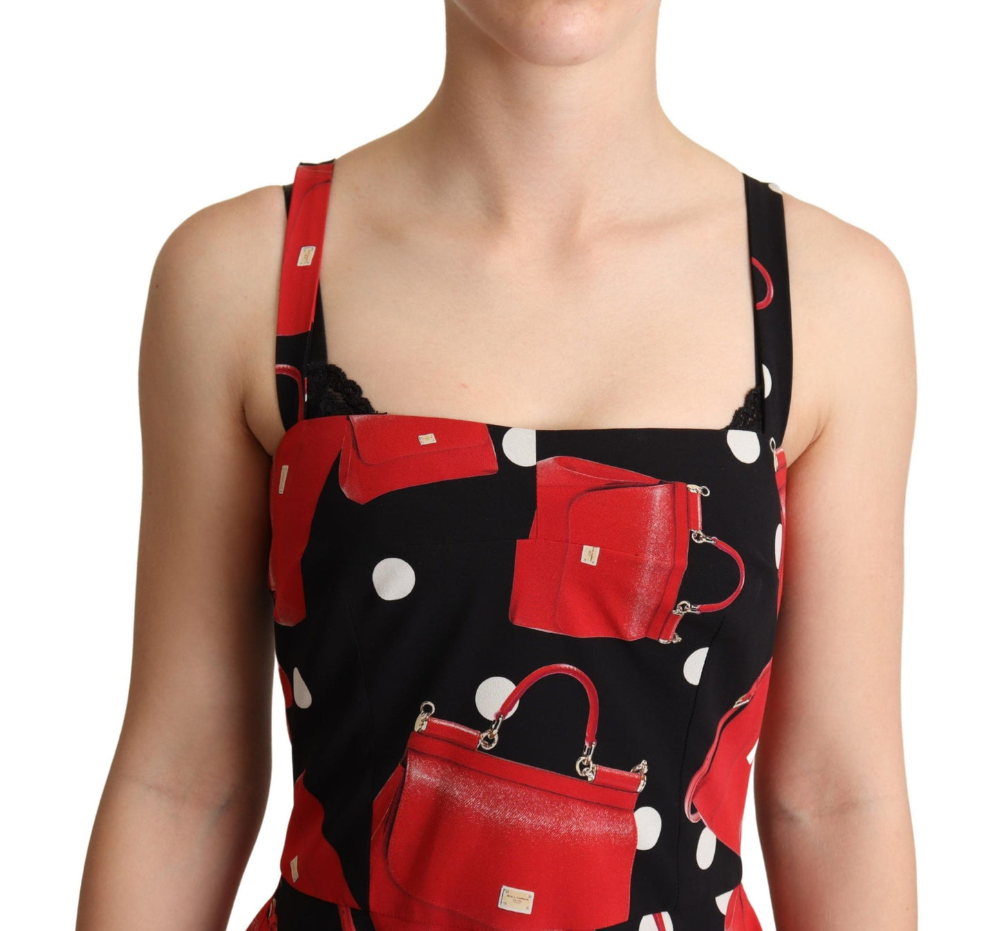 Robe mi-longue trapèze à imprimé sac noir et rouge Dolce & Gabbana