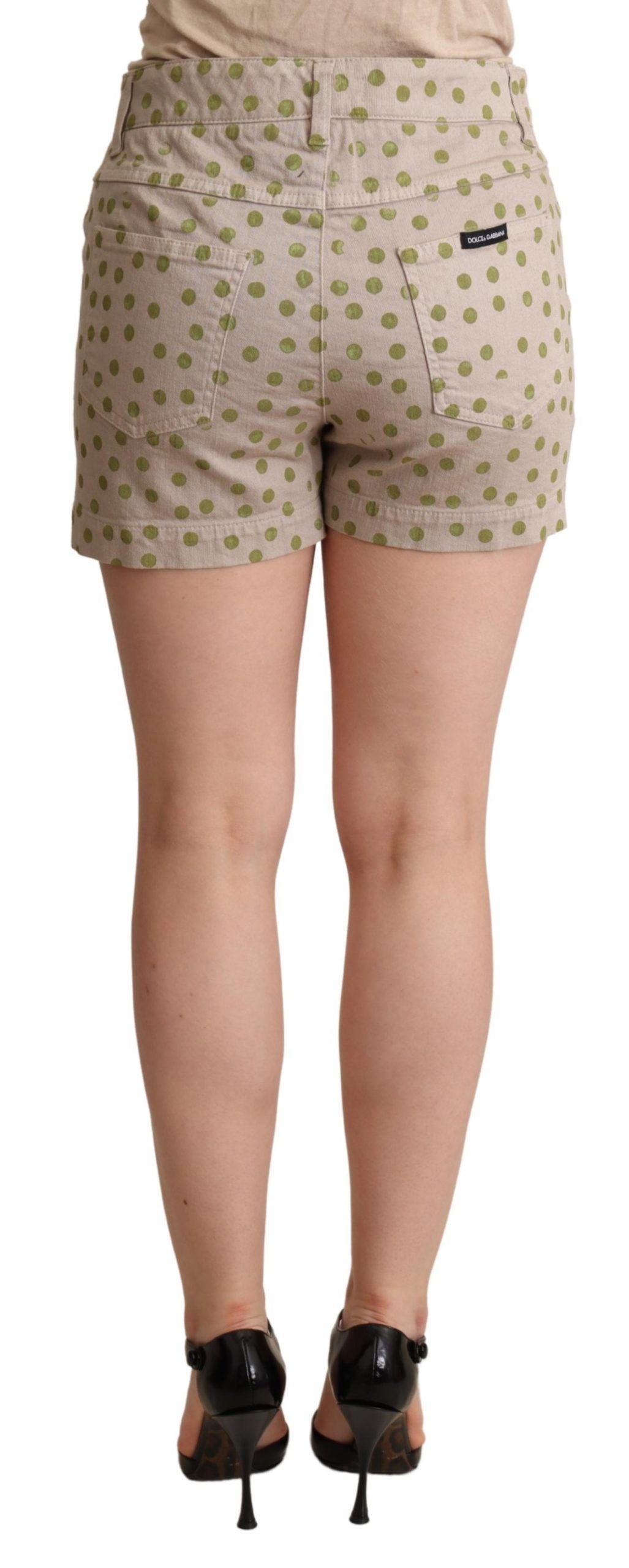 Short en denim de coton stretch beige à pois Dolce & Gabbana