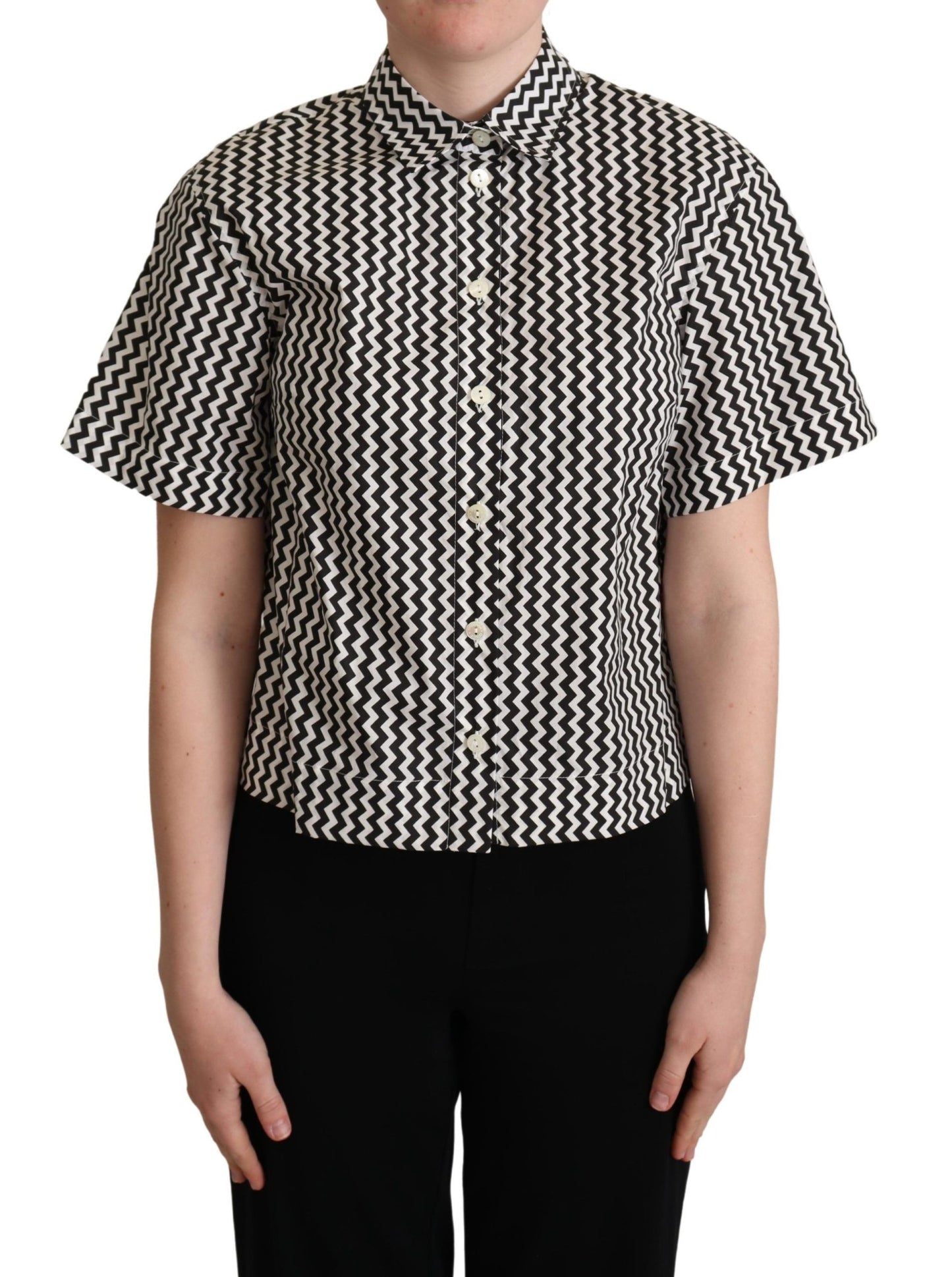 Chemise en coton à col zigzag noir et blanc Dolce & Gabbana