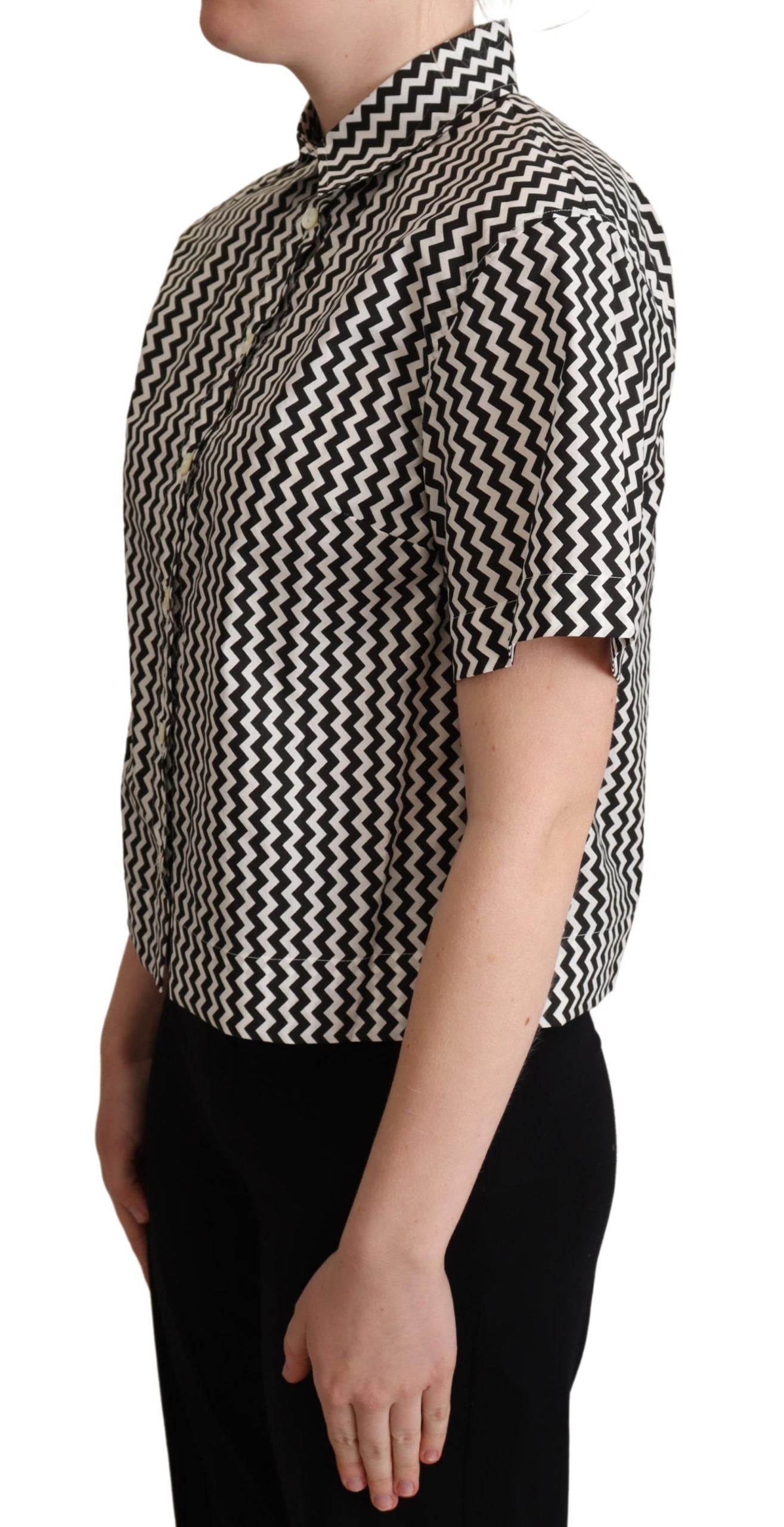 Chemise en coton à col zigzag noir et blanc Dolce & Gabbana