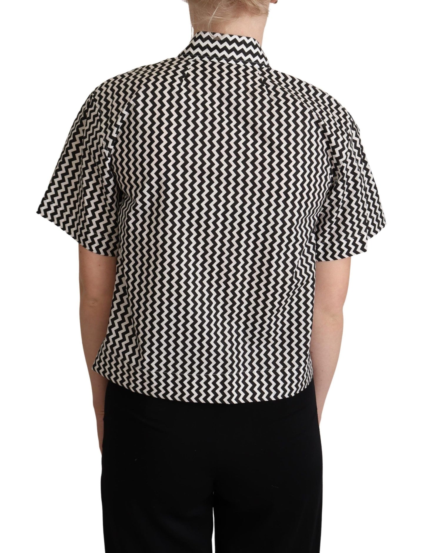 Chemise en coton à col zigzag noir et blanc Dolce & Gabbana