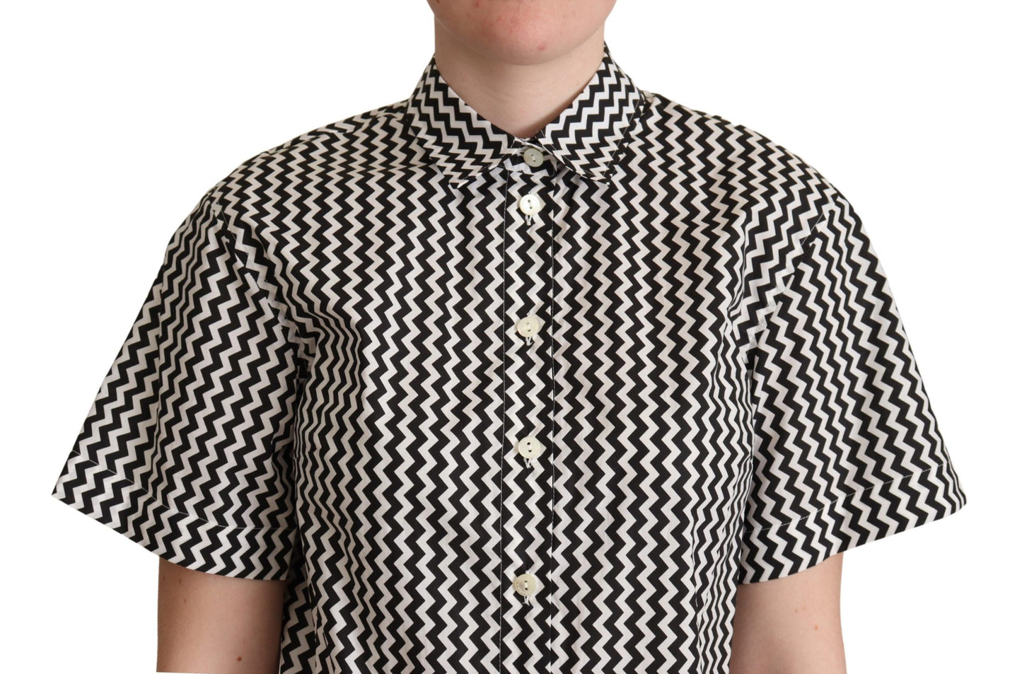 Chemise en coton à col zigzag noir et blanc Dolce & Gabbana