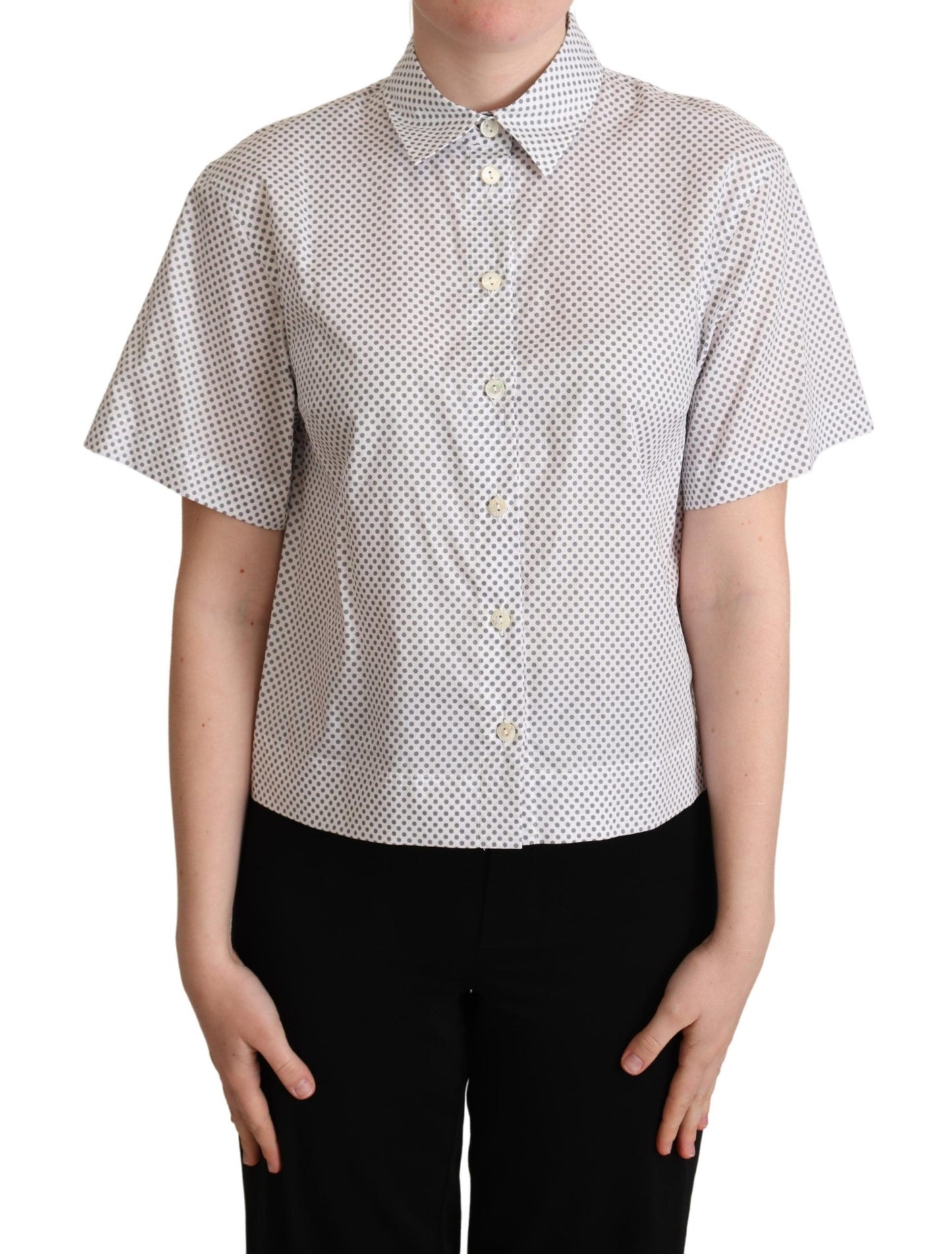 Chemise boutonnée à col et pois blancs et gris Dolce & Gabbana