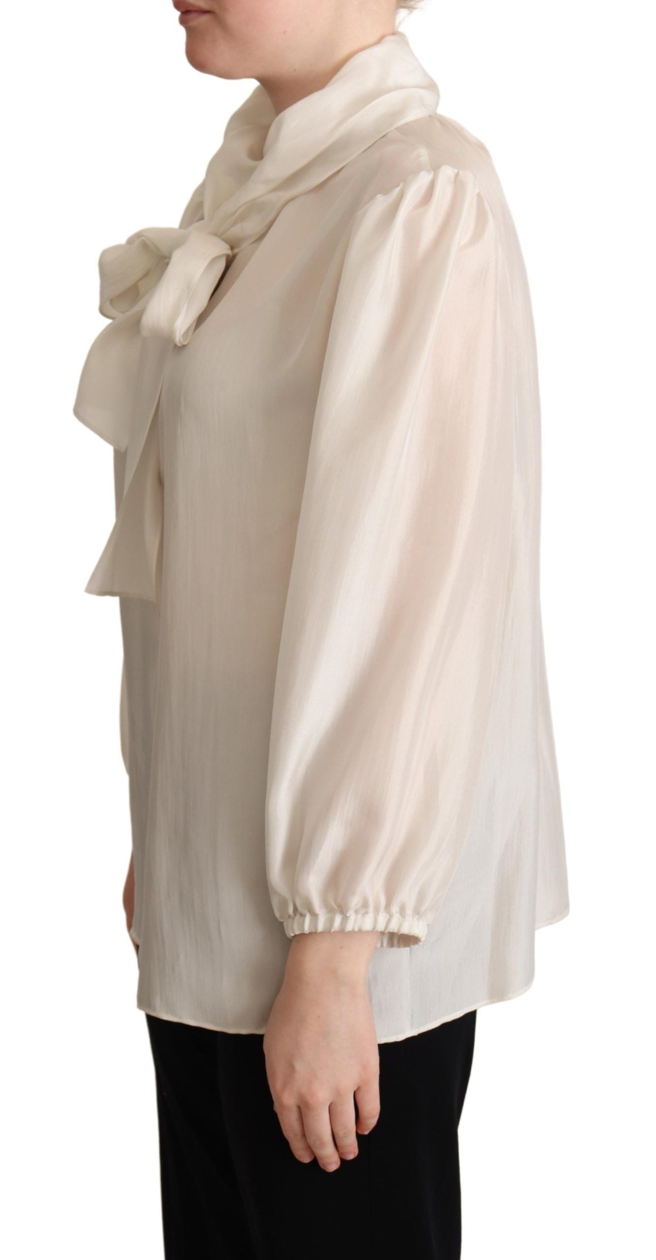 Dolce & Gabbana Chemise à col Ascot gris clair Chemisier en soie Haut